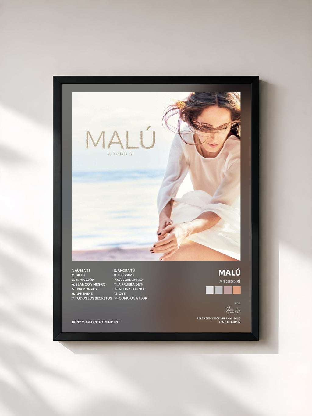 #noir Tableau de l'album A TODO SÍ de Malú, cadre noir, imprimé et encadré en France