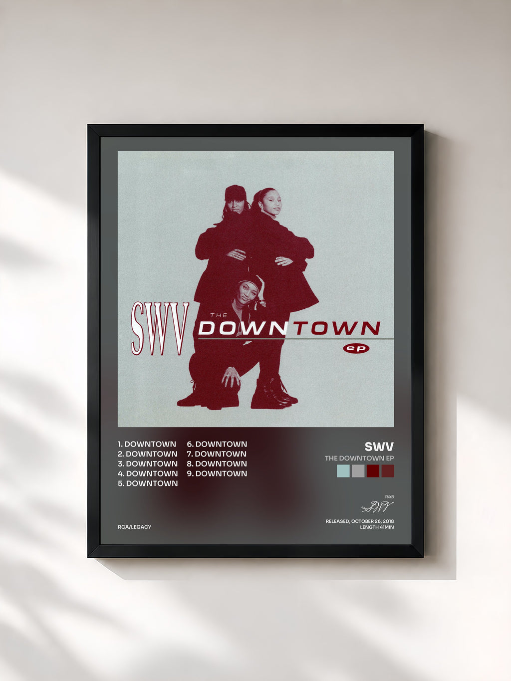 #noir Tableau de l'album The Downtown EP de SWV, cadre noir, imprimé et encadré en France