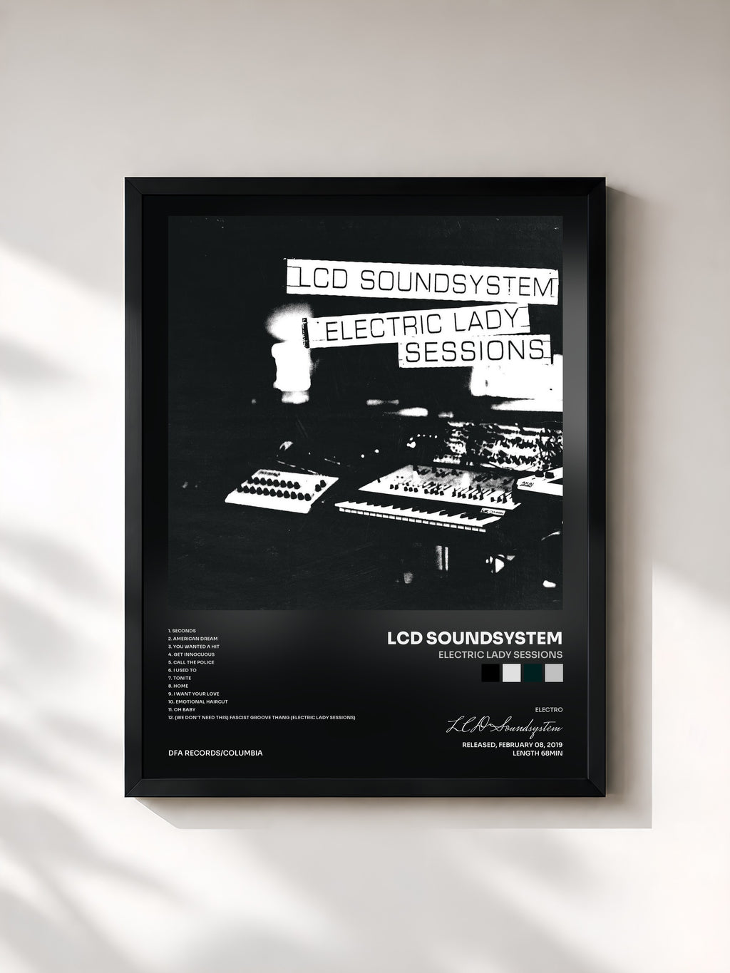 #noir Tableau de l'album Electric Lady Sessions de LCD Soundsystem, cadre noir, imprimé et encadré en France