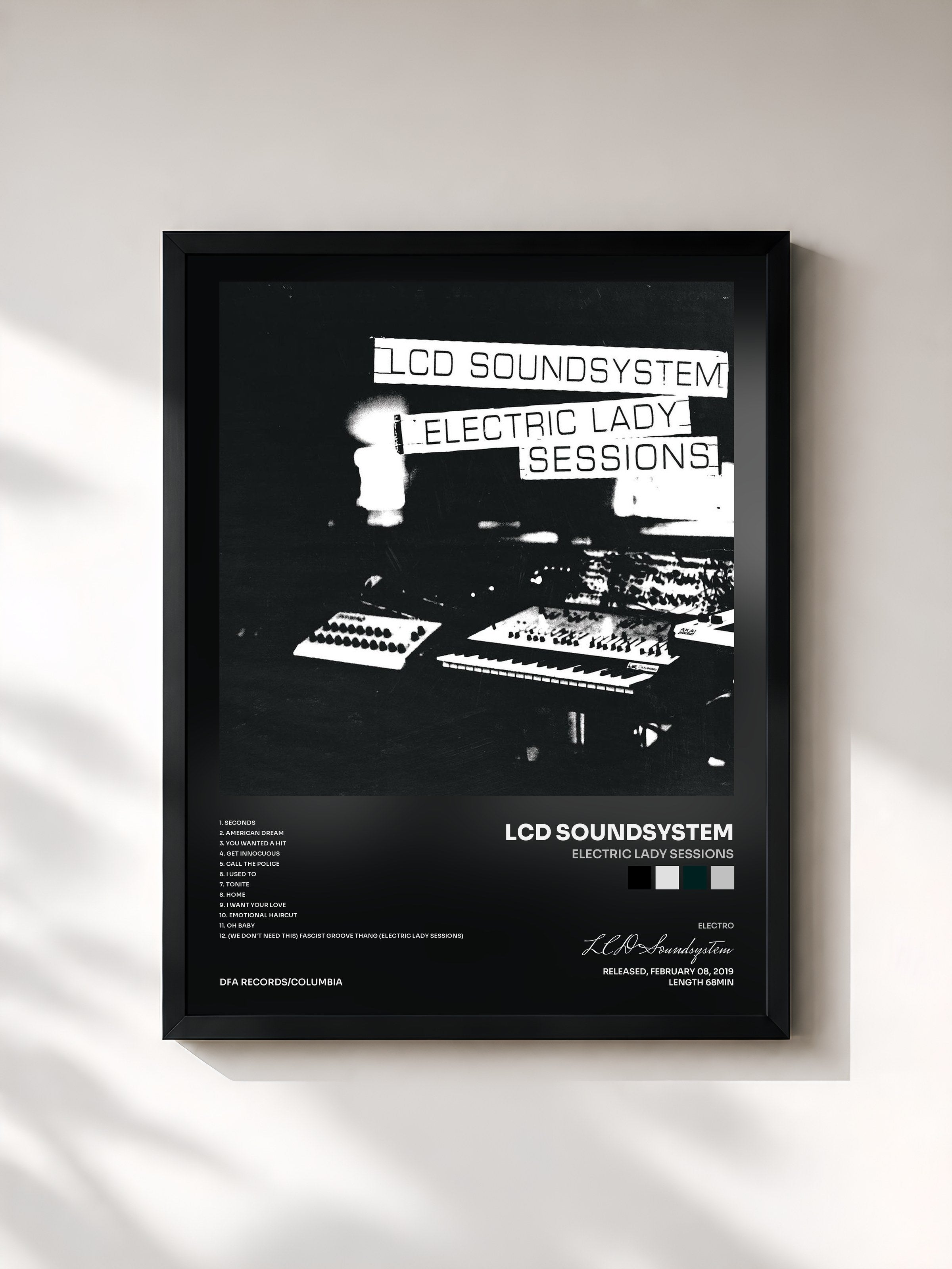 #noir Tableau de l'album Electric Lady Sessions de LCD Soundsystem, cadre noir, imprimé et encadré en France