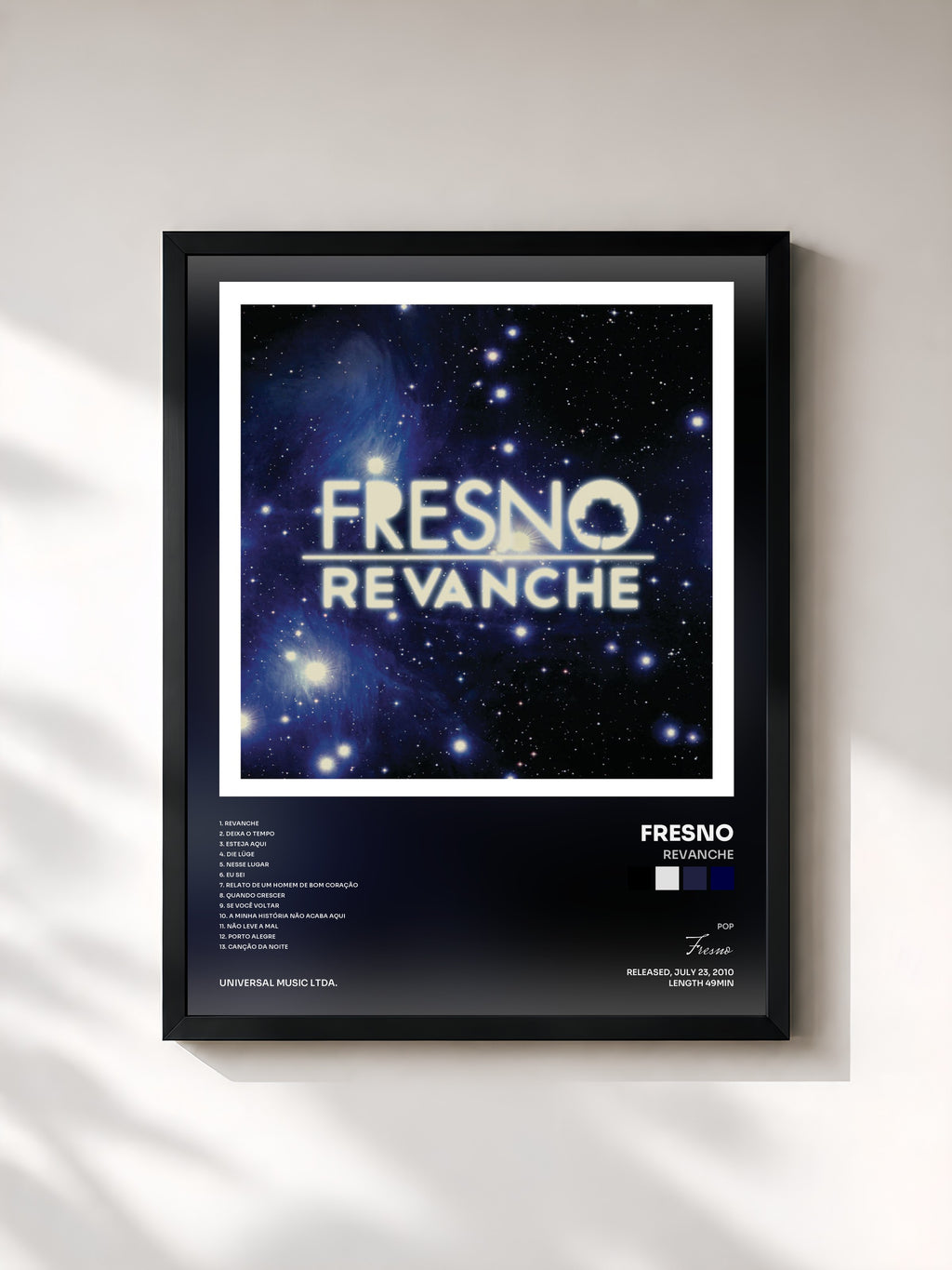 #noir Tableau de l'album Revanche de Fresno, cadre noir, imprimé et encadré en France