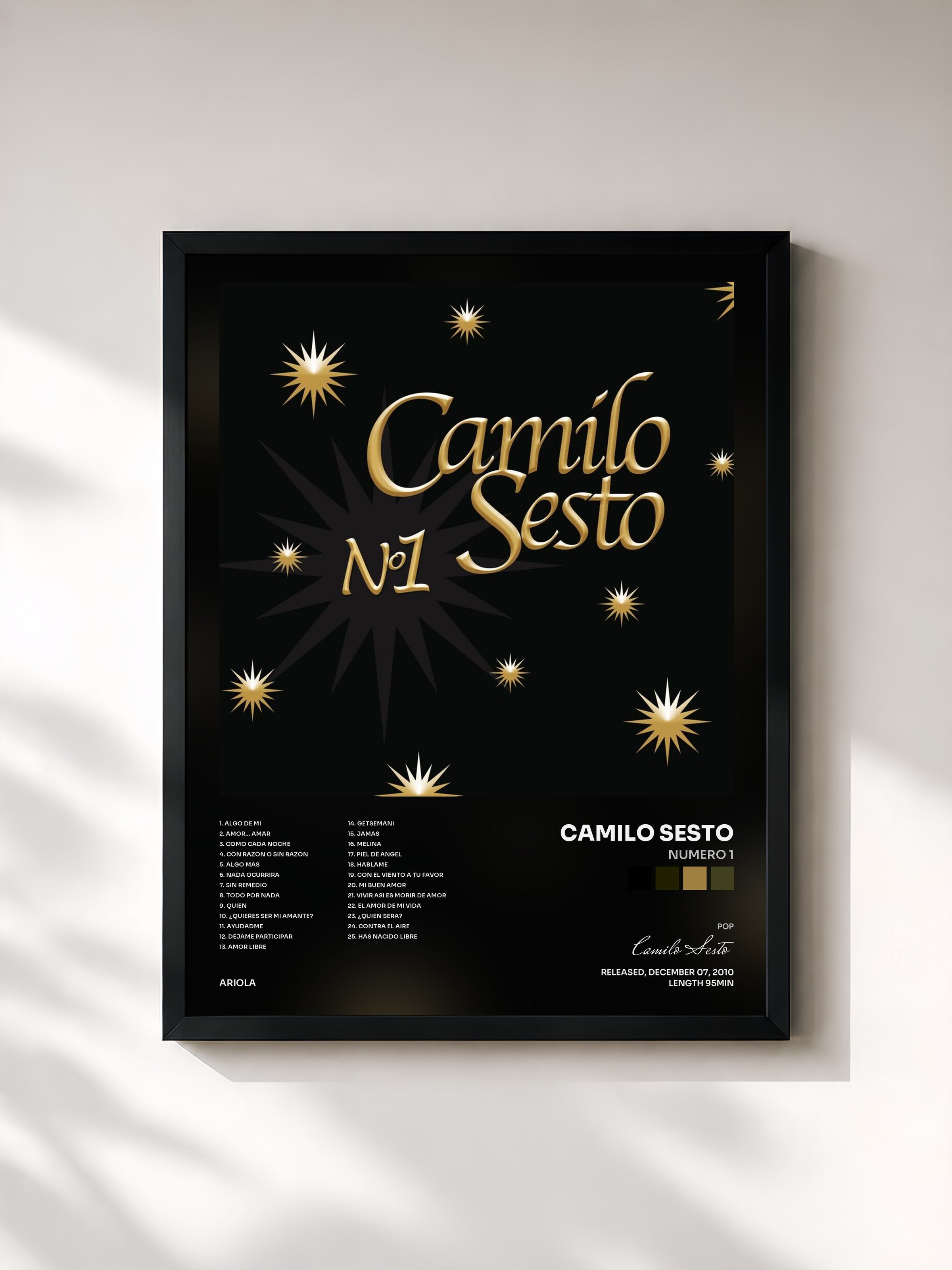 #noir Tableau de l'album Numero 1 de Camilo Sesto, cadre noir, imprimé et encadré en France