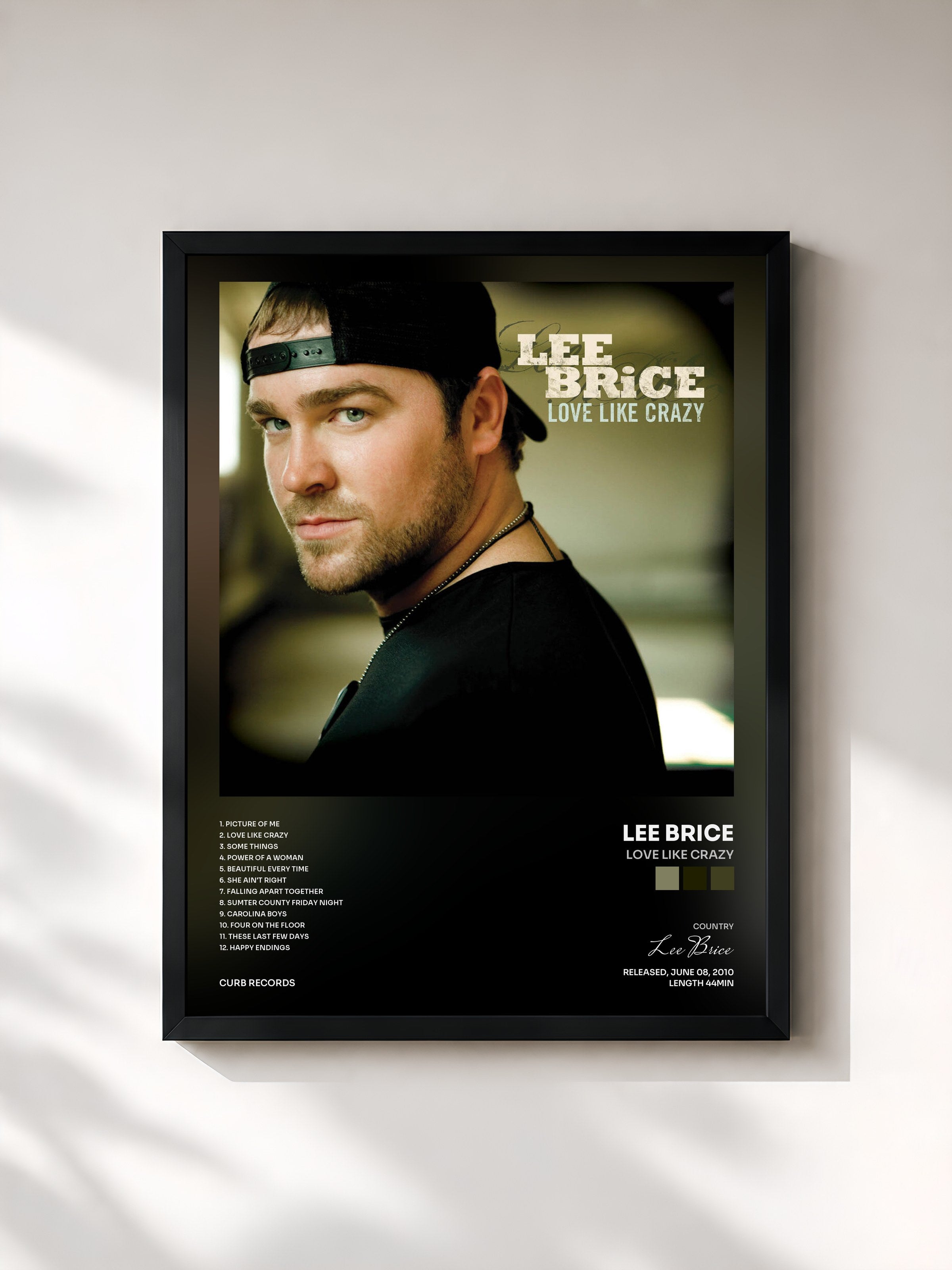 #noir Tableau de l'album Love Like Crazy de Lee Brice, cadre noir, imprimé et encadré en France
