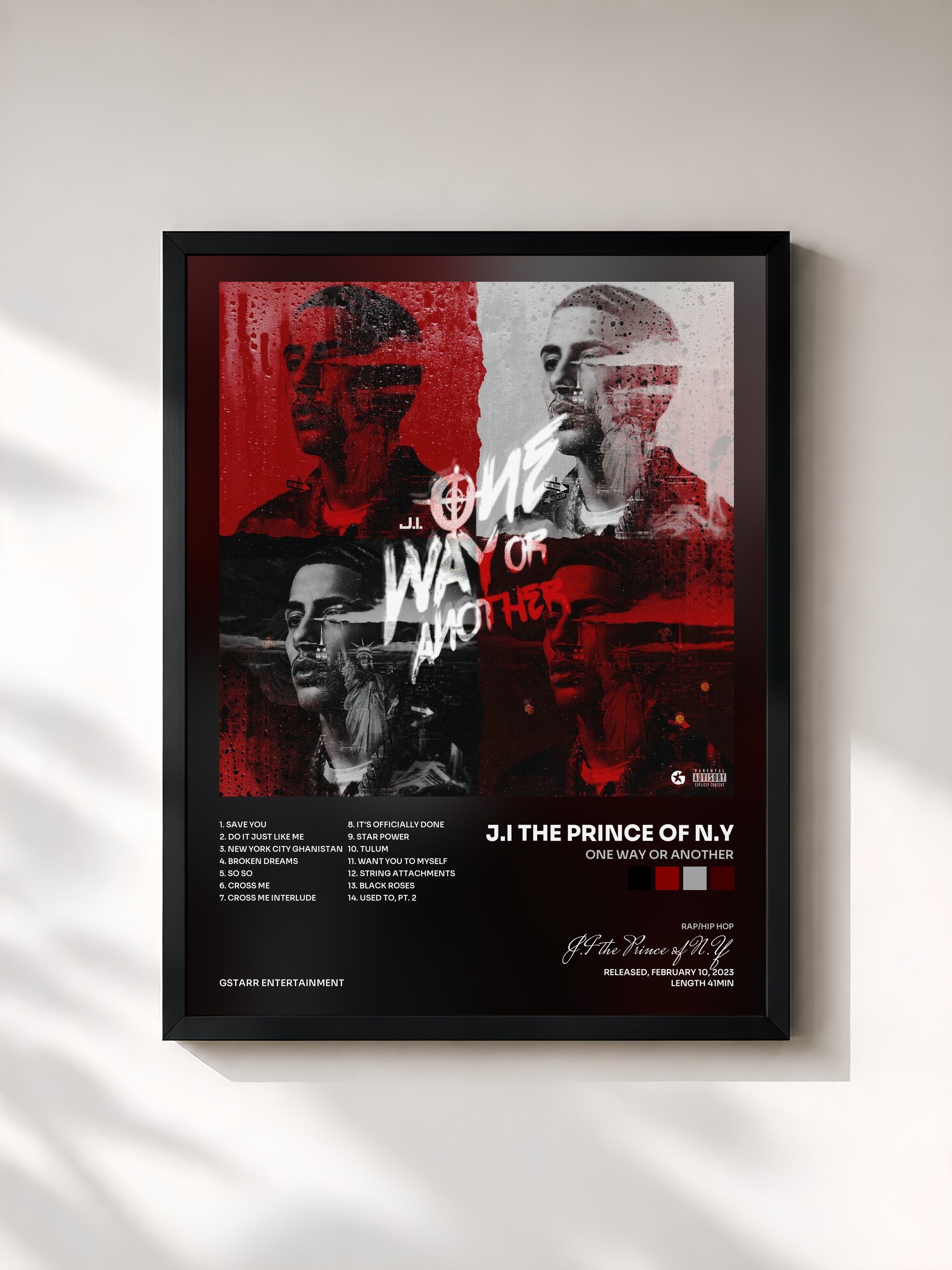 #noir Tableau de l'album One Way Or Another de J.I the Prince of N.Y, cadre noir, imprimé et encadré en France