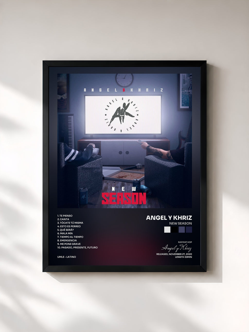 #noir Tableau de l'album New Season de Angel y Khriz, cadre noir, imprimé et encadré en France
