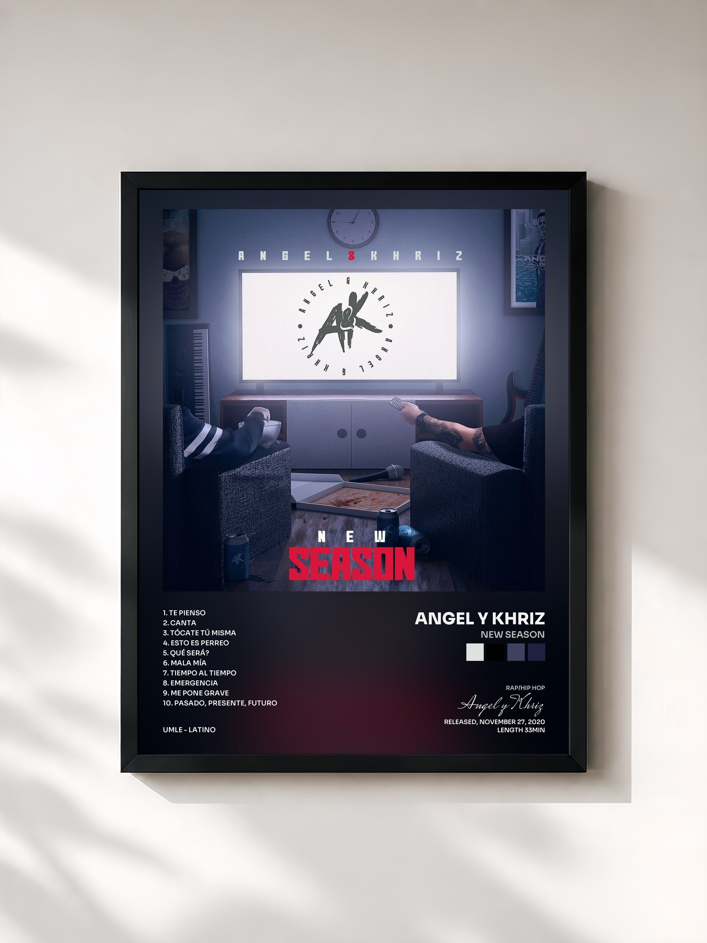 #noir Tableau de l'album New Season de Angel y Khriz, cadre noir, imprimé et encadré en France