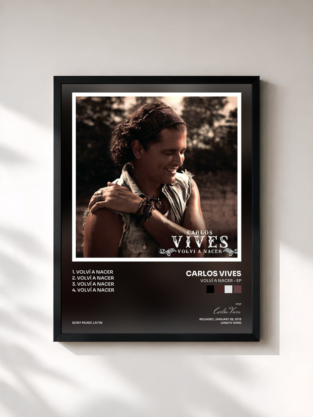 #noir Tableau de l'album Volví A Nacer - EP de Carlos Vives, cadre noir, imprimé et encadré en France