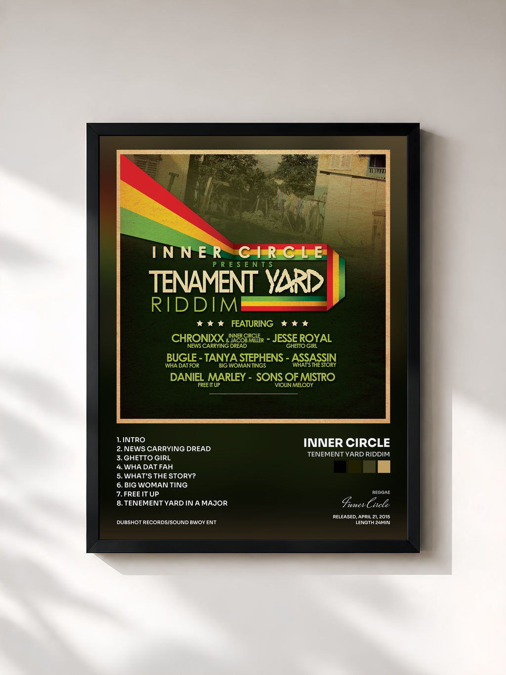 #noir Tableau de l'album Tenement Yard Riddim de Inner Circle, cadre noir, imprimé et encadré en France