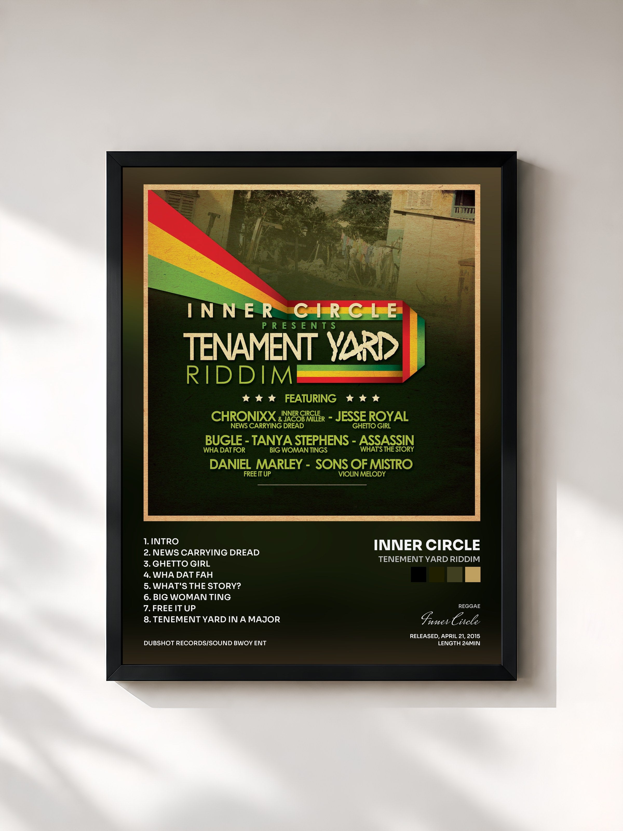 #noir Tableau de l'album Tenement Yard Riddim de Inner Circle, cadre noir, imprimé et encadré en France
