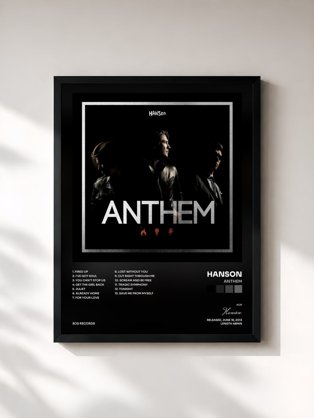 #noir Tableau de l'album Anthem de Hanson, cadre noir, imprimé et encadré en France