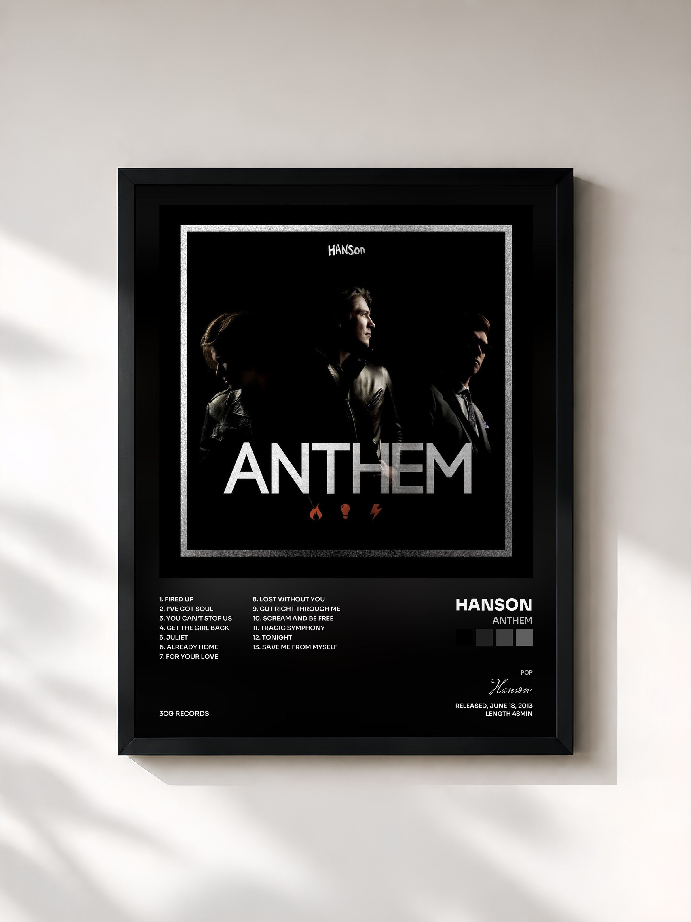 #noir Tableau de l'album Anthem de Hanson, cadre noir, imprimé et encadré en France