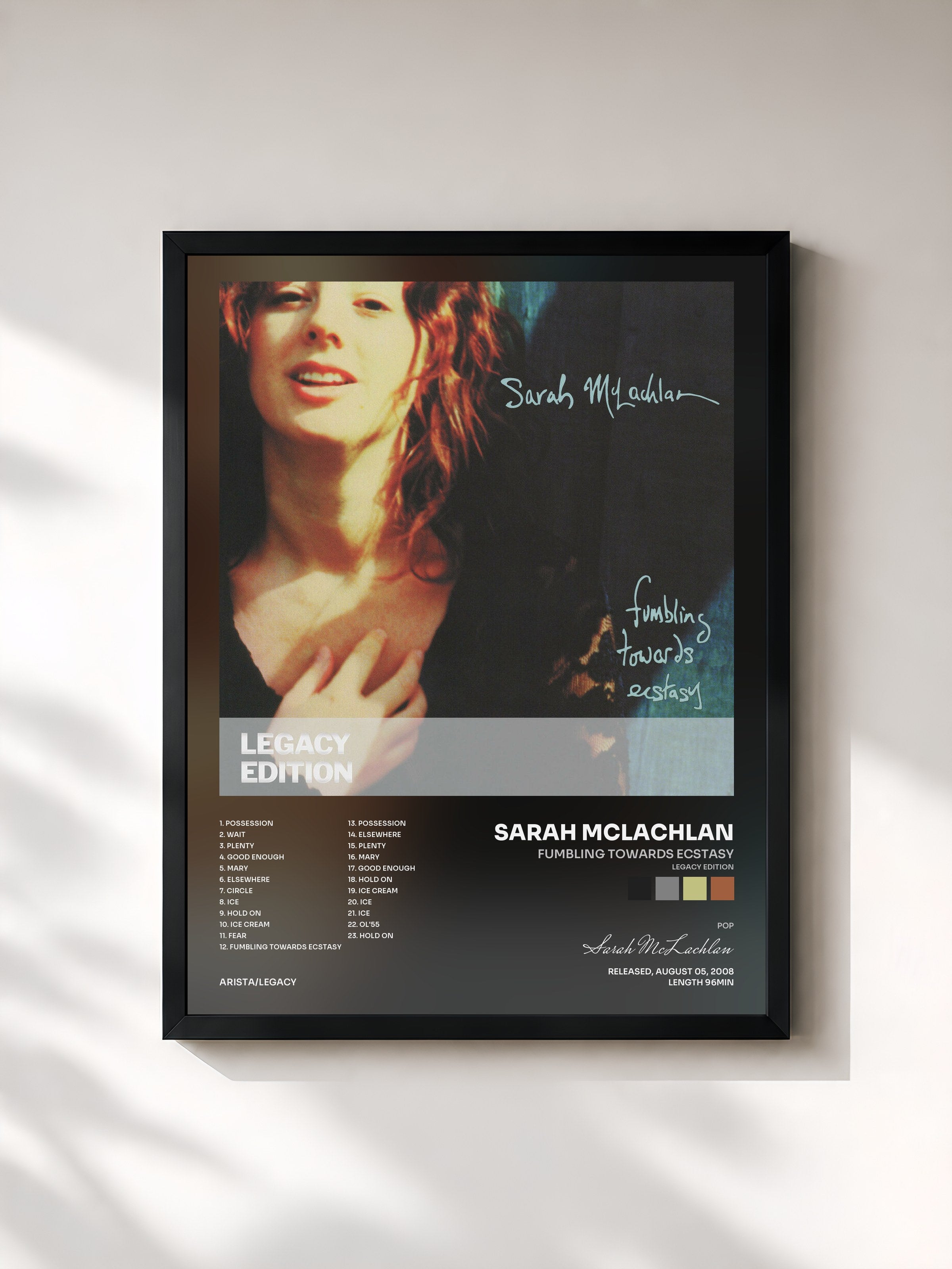 #noir Tableau de l'album Fumbling Towards Ecstasy (Legacy Edition) de Sarah McLachlan, cadre noir, imprimé et encadré en France