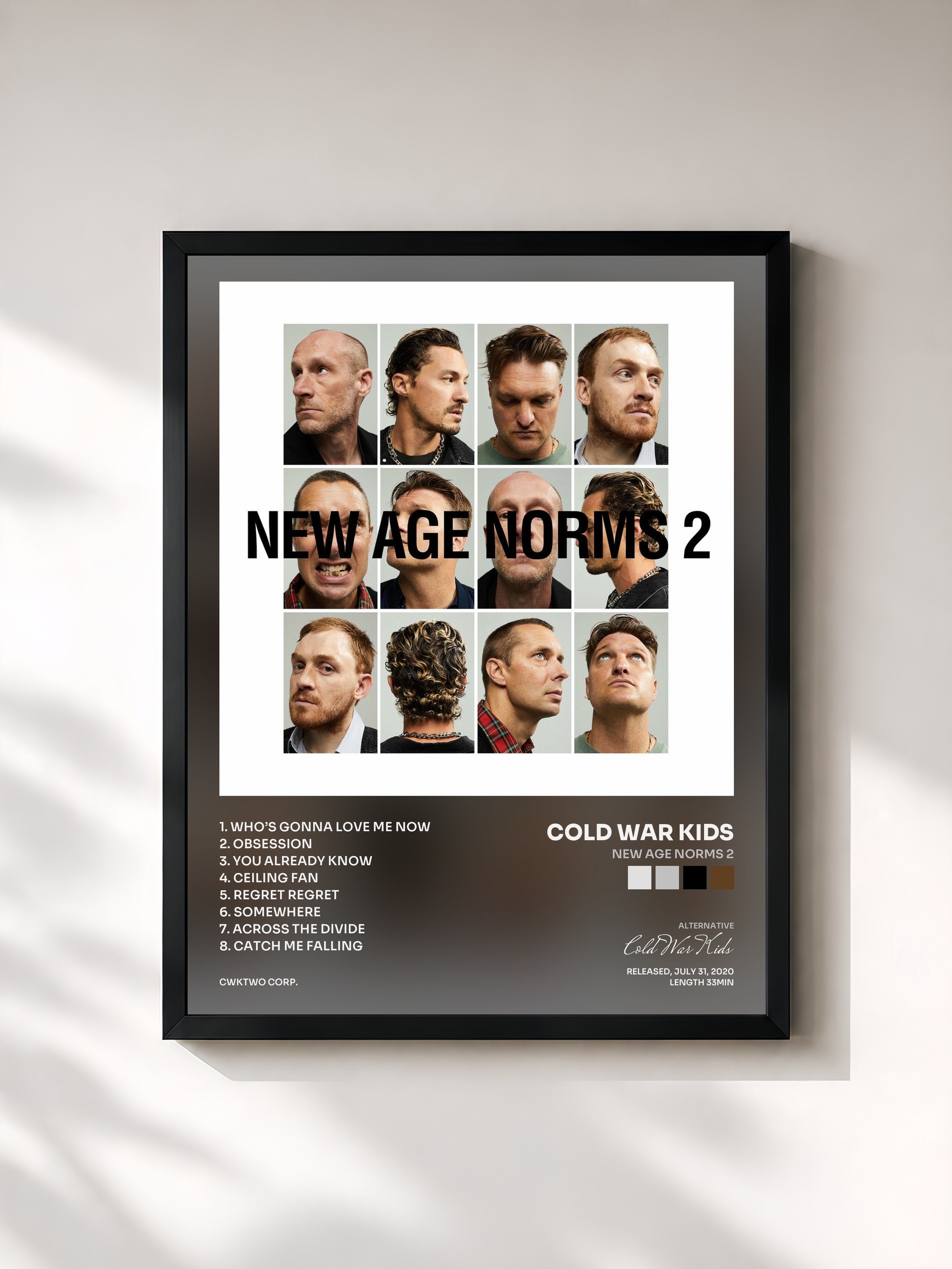 #noir Tableau de l'album New Age Norms 2 de Cold War Kids, cadre noir, imprimé et encadré en France
