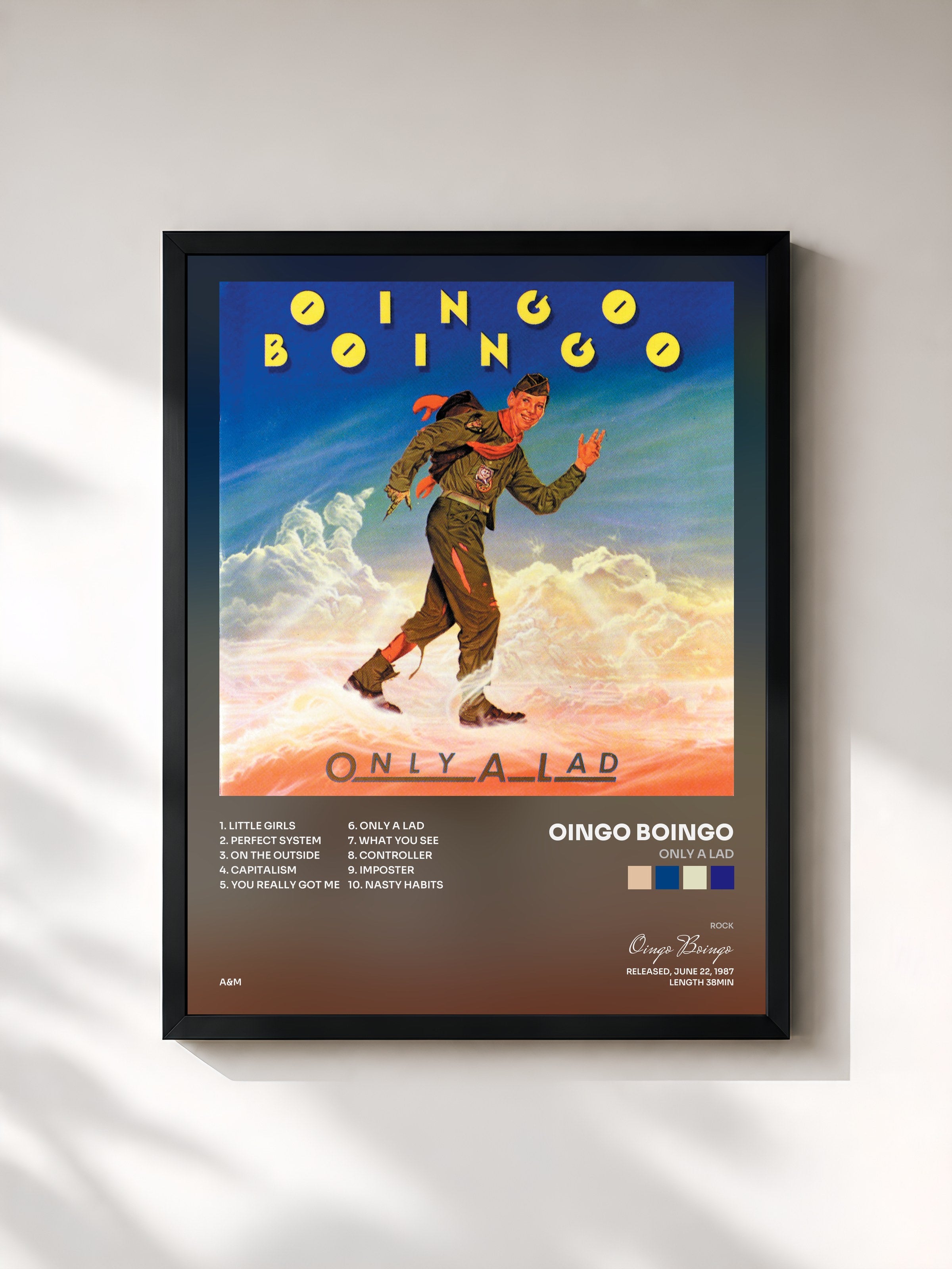 #noir Tableau de l'album Only A Lad de Oingo Boingo, cadre noir, imprimé et encadré en France
