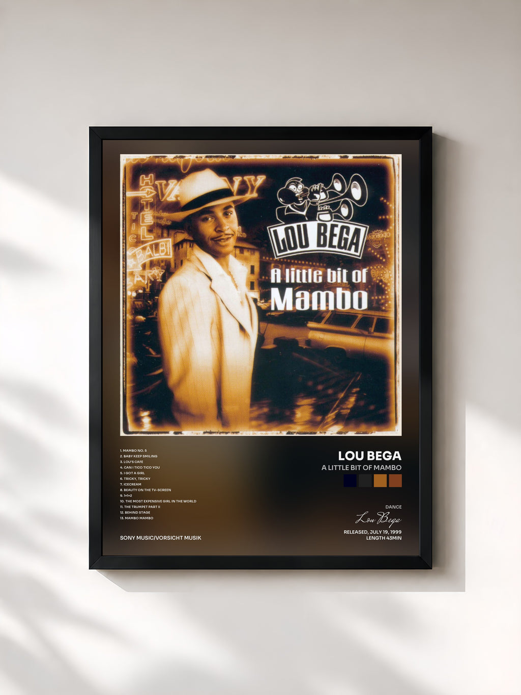 #noir Tableau de l'album A Little Bit of Mambo de Lou Bega, cadre noir, imprimé et encadré en France