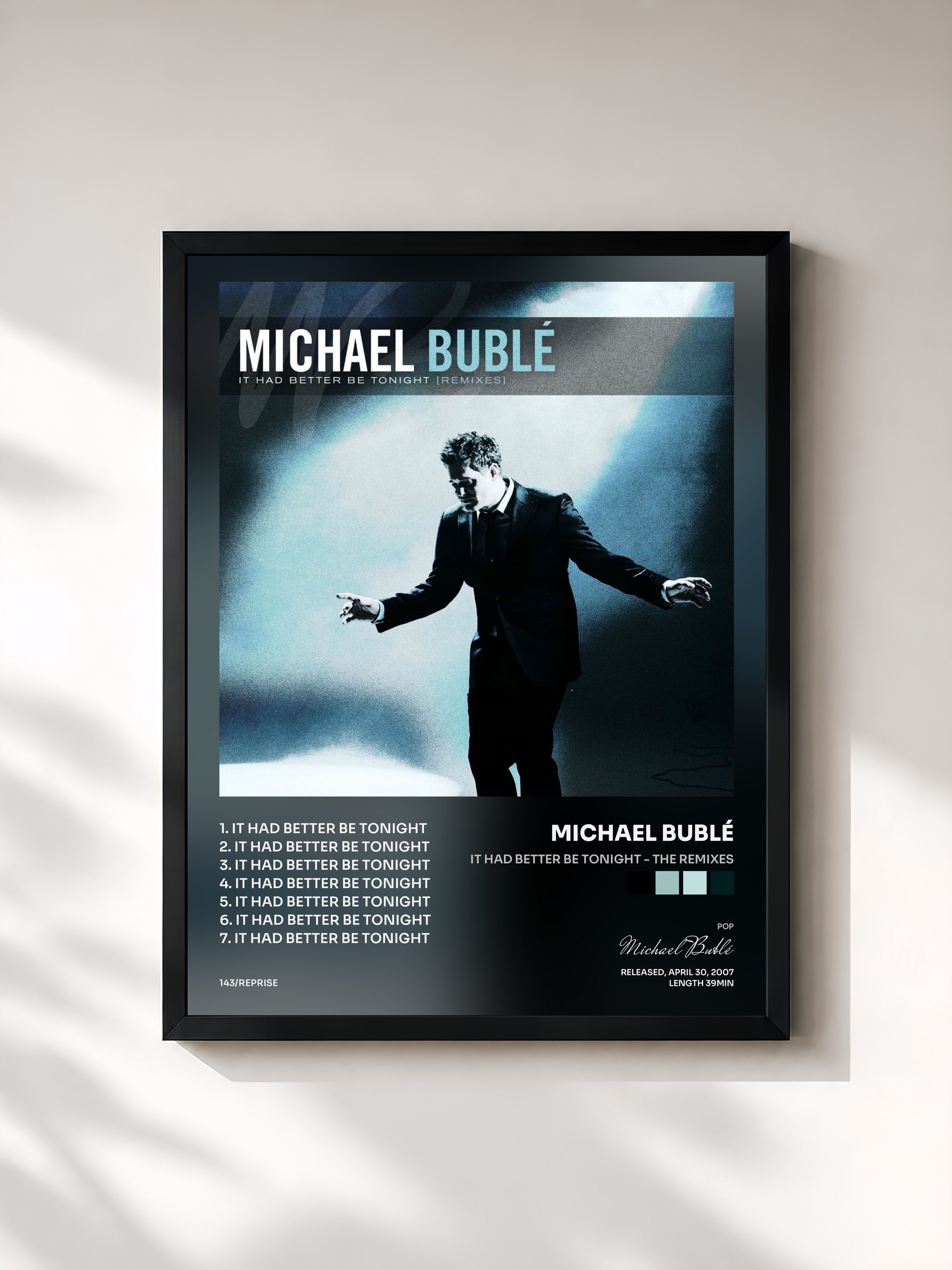 #noir Tableau de l'album It Had Better Be Tonight - The Remixes de Michael Bublé, cadre noir, imprimé et encadré en France