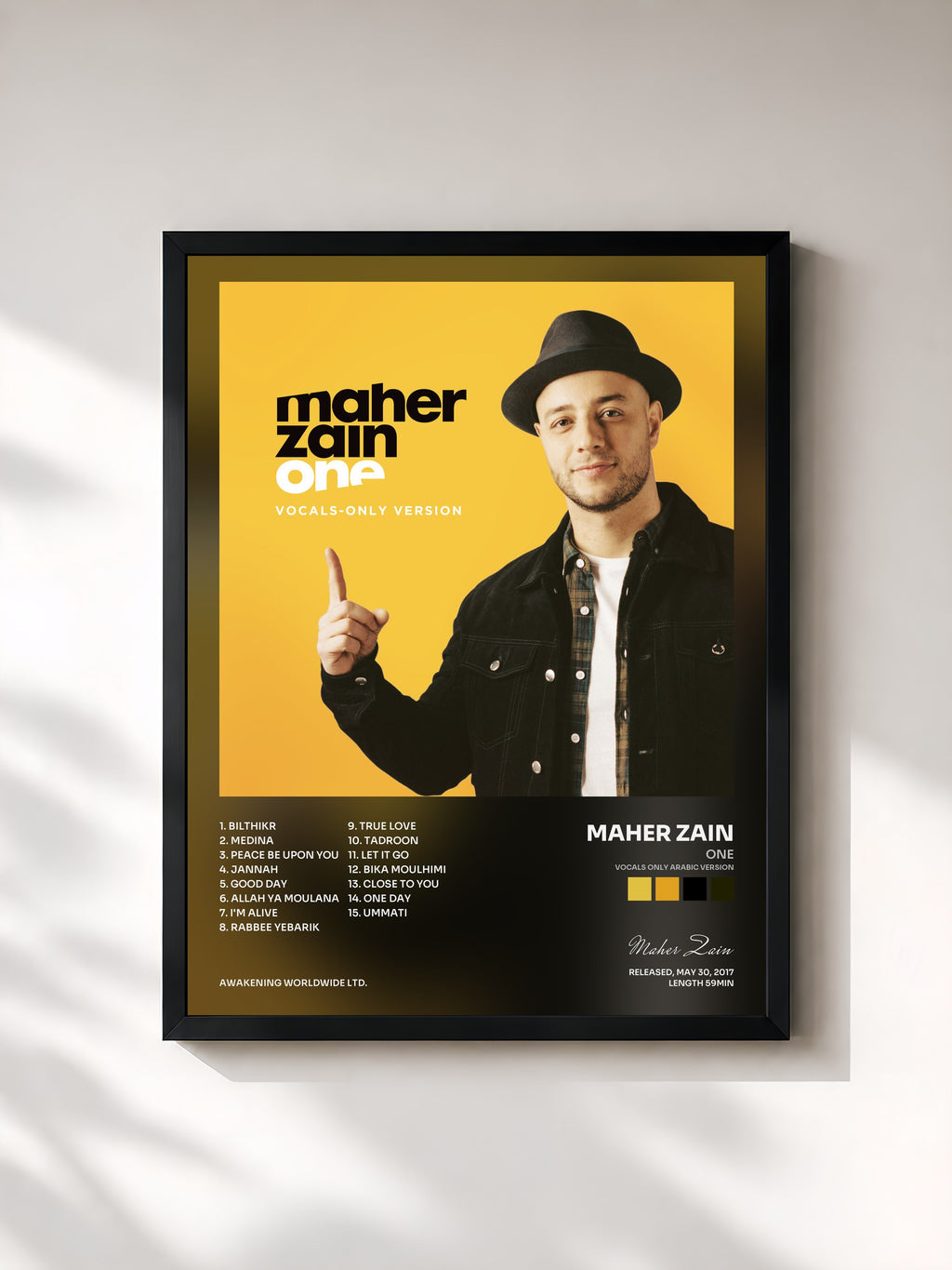 #noir Tableau de l'album One (Vocals Only Arabic Version) de Maher Zain, cadre noir, imprimé et encadré en France