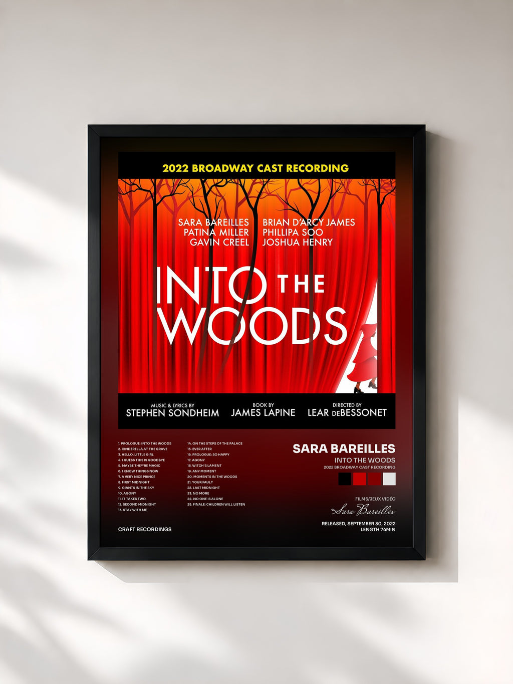#noir Tableau de l'album Into The Woods (2022 Broadway Cast Recording) de Sara Bareilles, cadre noir, imprimé et encadré en France