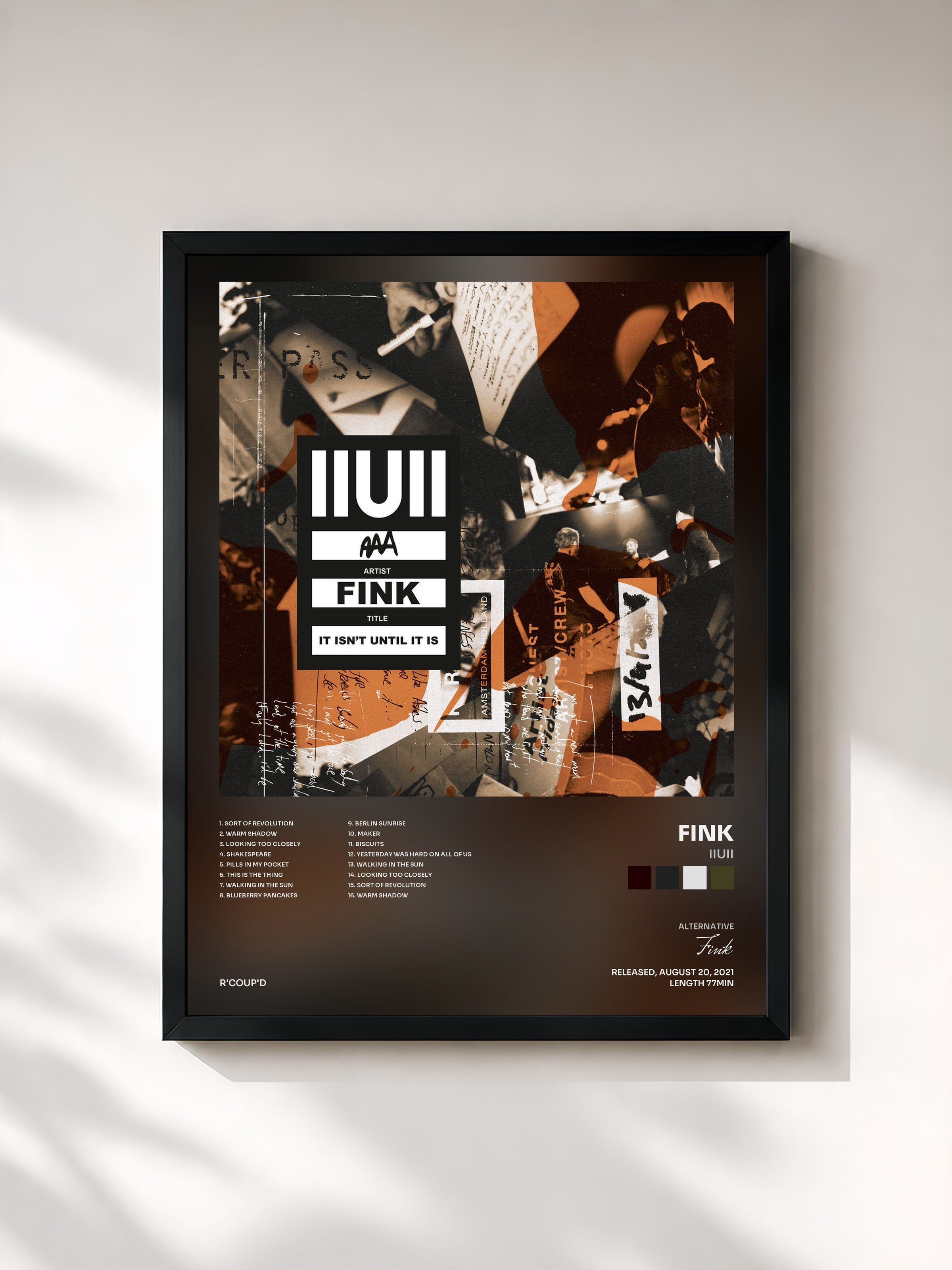 #noir Tableau de l'album IIUII de Fink, cadre noir, imprimé et encadré en France