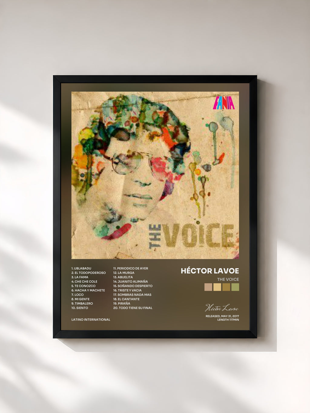#noir Tableau de l'album The Voice de Héctor Lavoe, cadre noir, imprimé et encadré en France