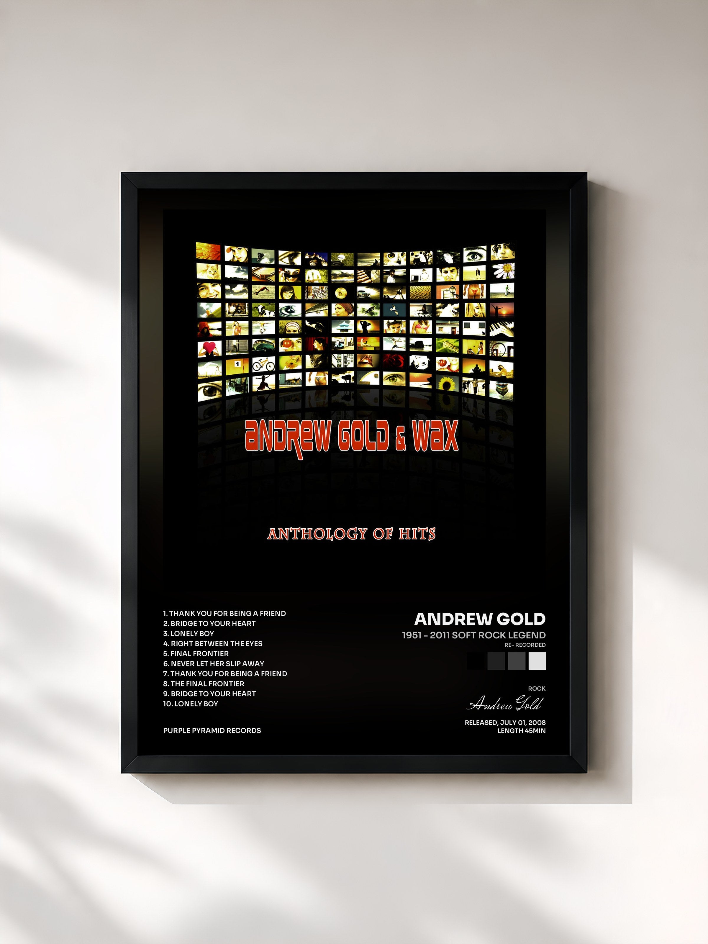 #noir Tableau de l'album 1951 - 2011 Soft Rock Legend (Re- Recorded) de Andrew Gold, cadre noir, imprimé et encadré en France