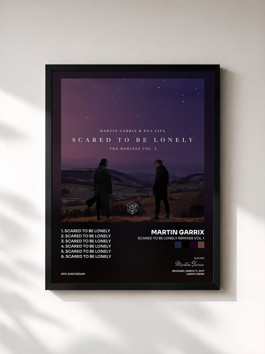 #noir Tableau de l'album Scared To Be Lonely Remixes Vol. 1 de Martin Garrix, cadre noir, imprimé et encadré en France