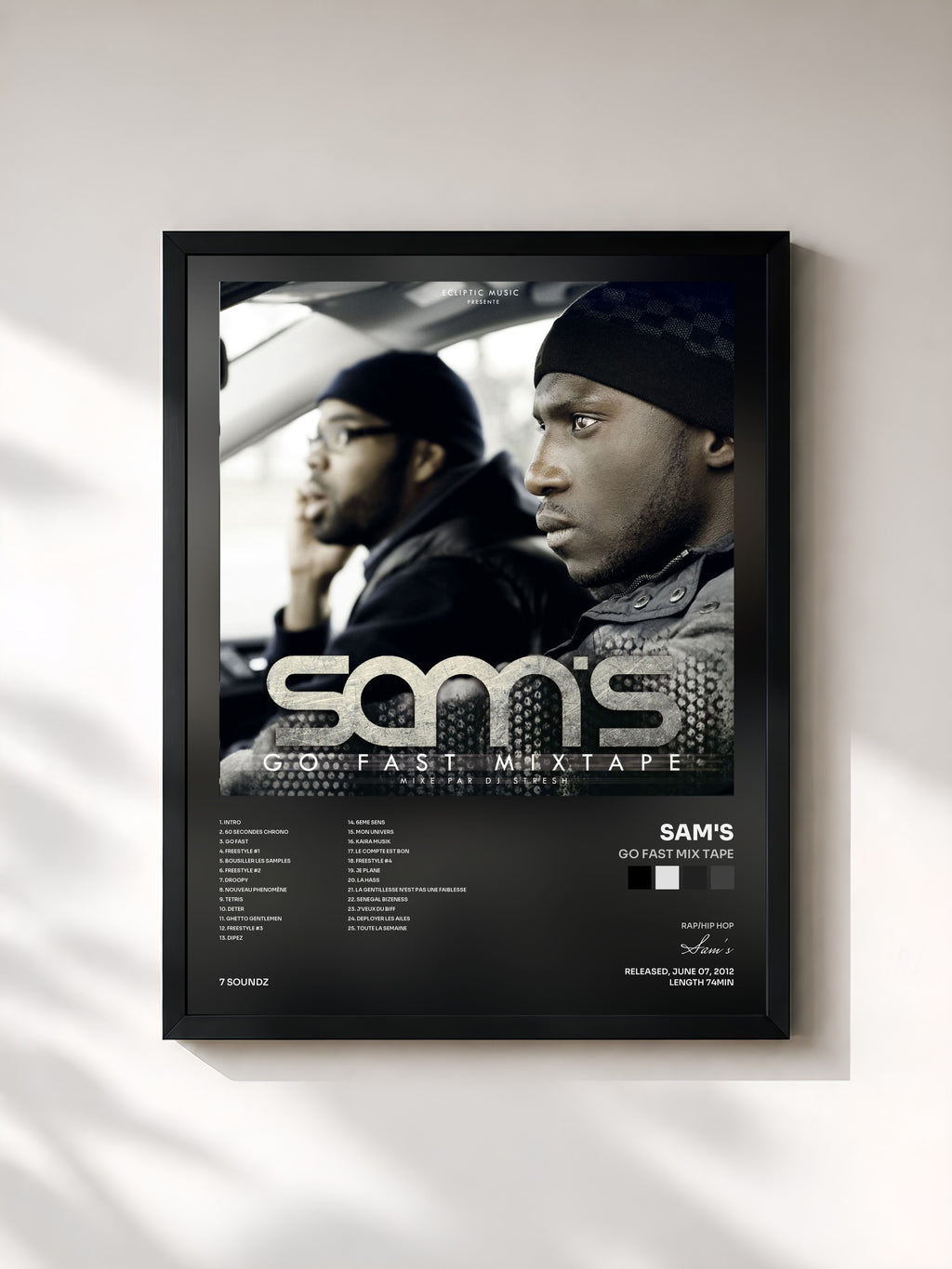 #noir Tableau de l'album Go Fast Mix tape de Sam's, cadre noir, imprimé et encadré en France