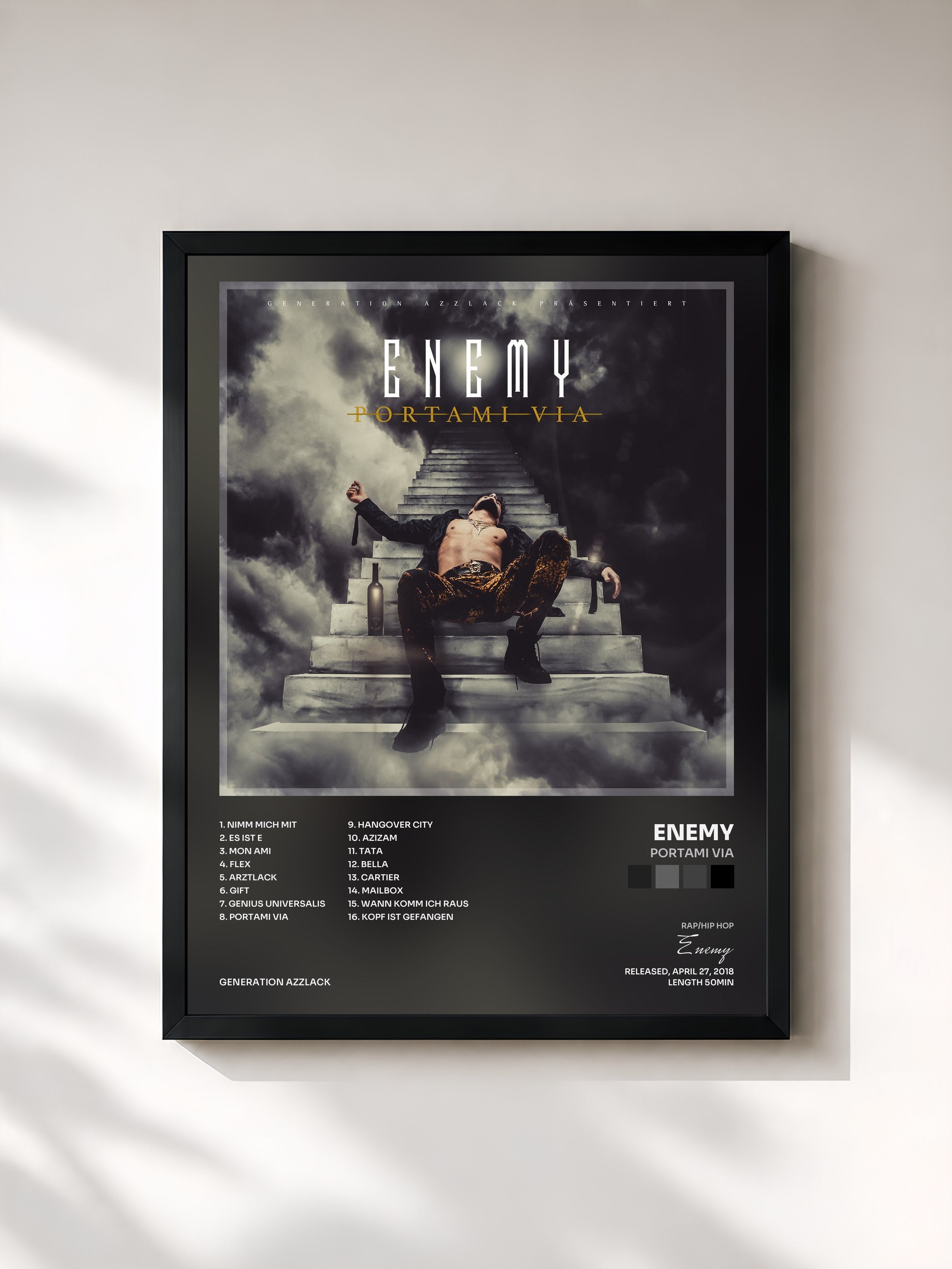 #noir Tableau de l'album Portami Via de Enemy, cadre noir, imprimé et encadré en France