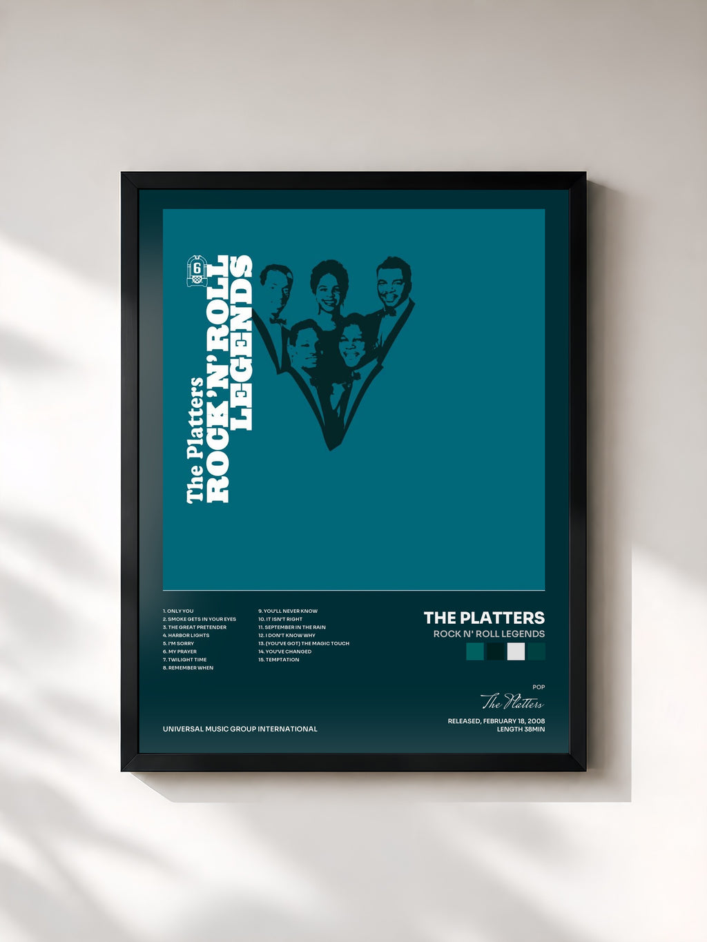 #noir Tableau de l'album Rock N' Roll Legends de The Platters, cadre noir, imprimé et encadré en France