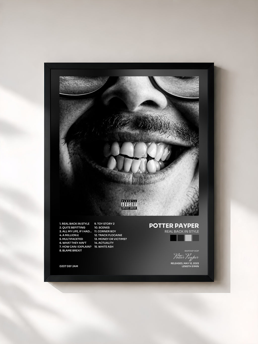 #noir Tableau de l'album Real Back In Style de Potter Payper, cadre noir, imprimé et encadré en France