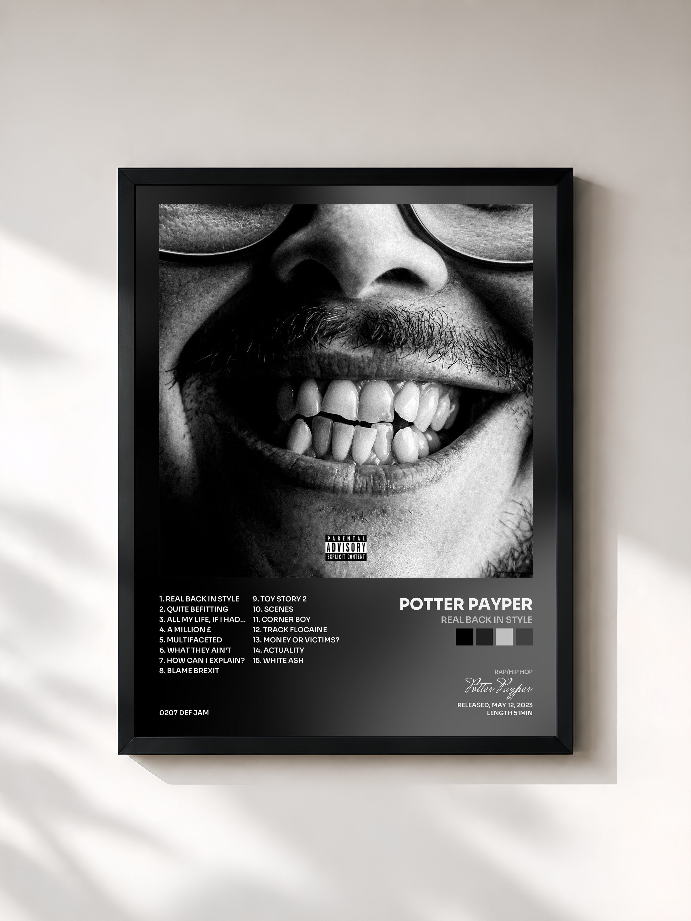 #noir Tableau de l'album Real Back In Style de Potter Payper, cadre noir, imprimé et encadré en France