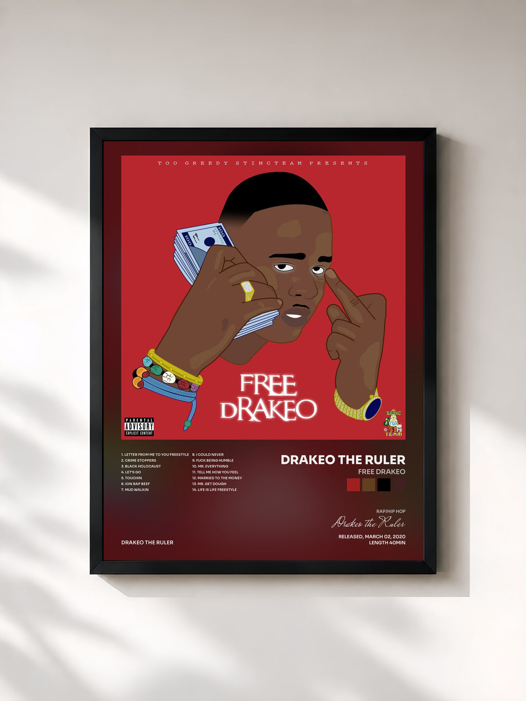 #noir Tableau de l'album Free Drakeo de Drakeo the Ruler, cadre noir, imprimé et encadré en France