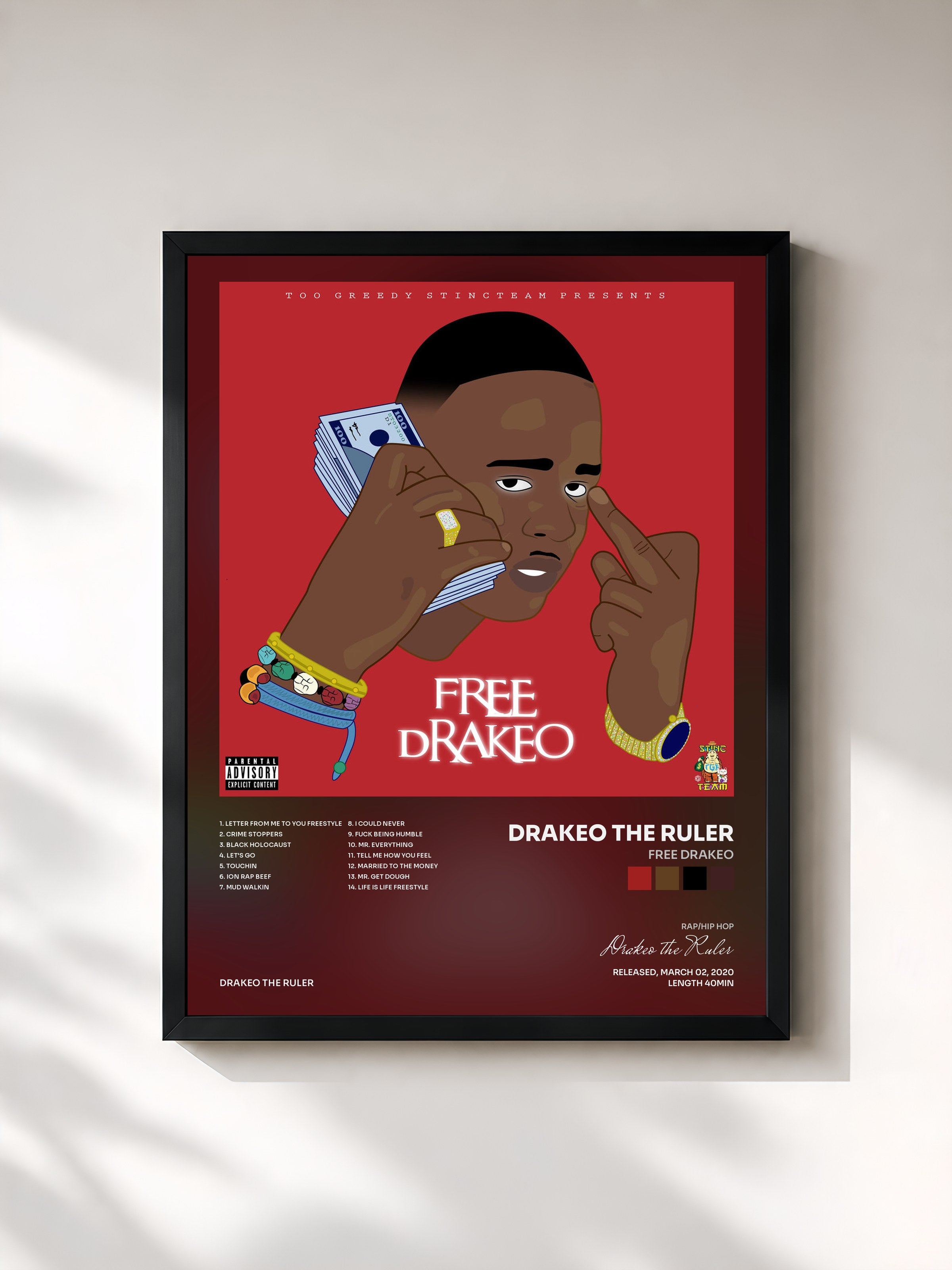 #noir Tableau de l'album Free Drakeo de Drakeo the Ruler, cadre noir, imprimé et encadré en France