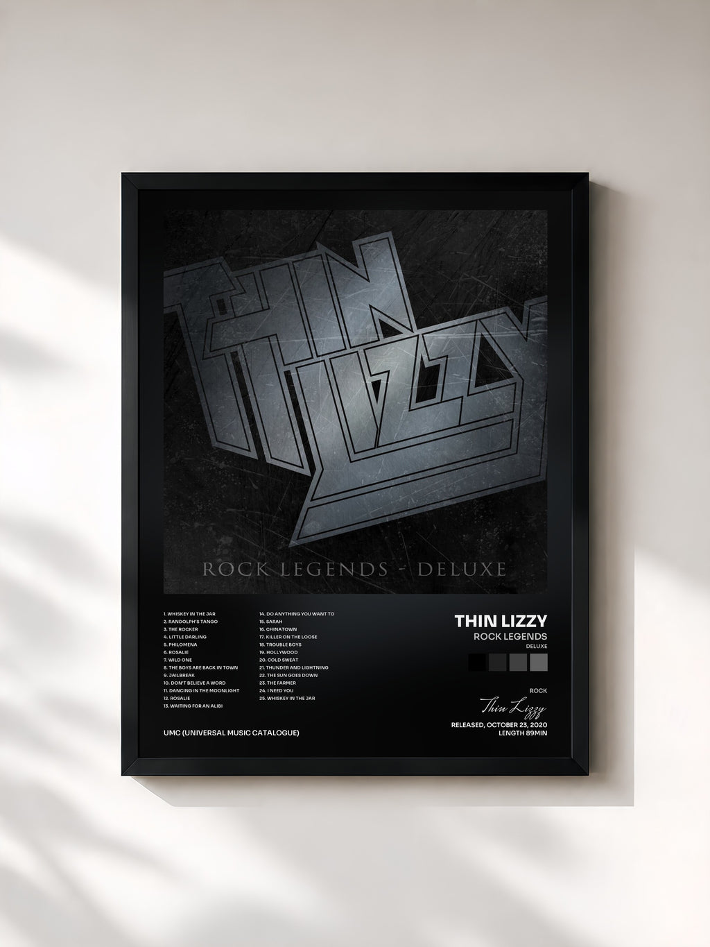 #noir Tableau de l'album Rock Legends (Deluxe) de Thin Lizzy, cadre noir, imprimé et encadré en France