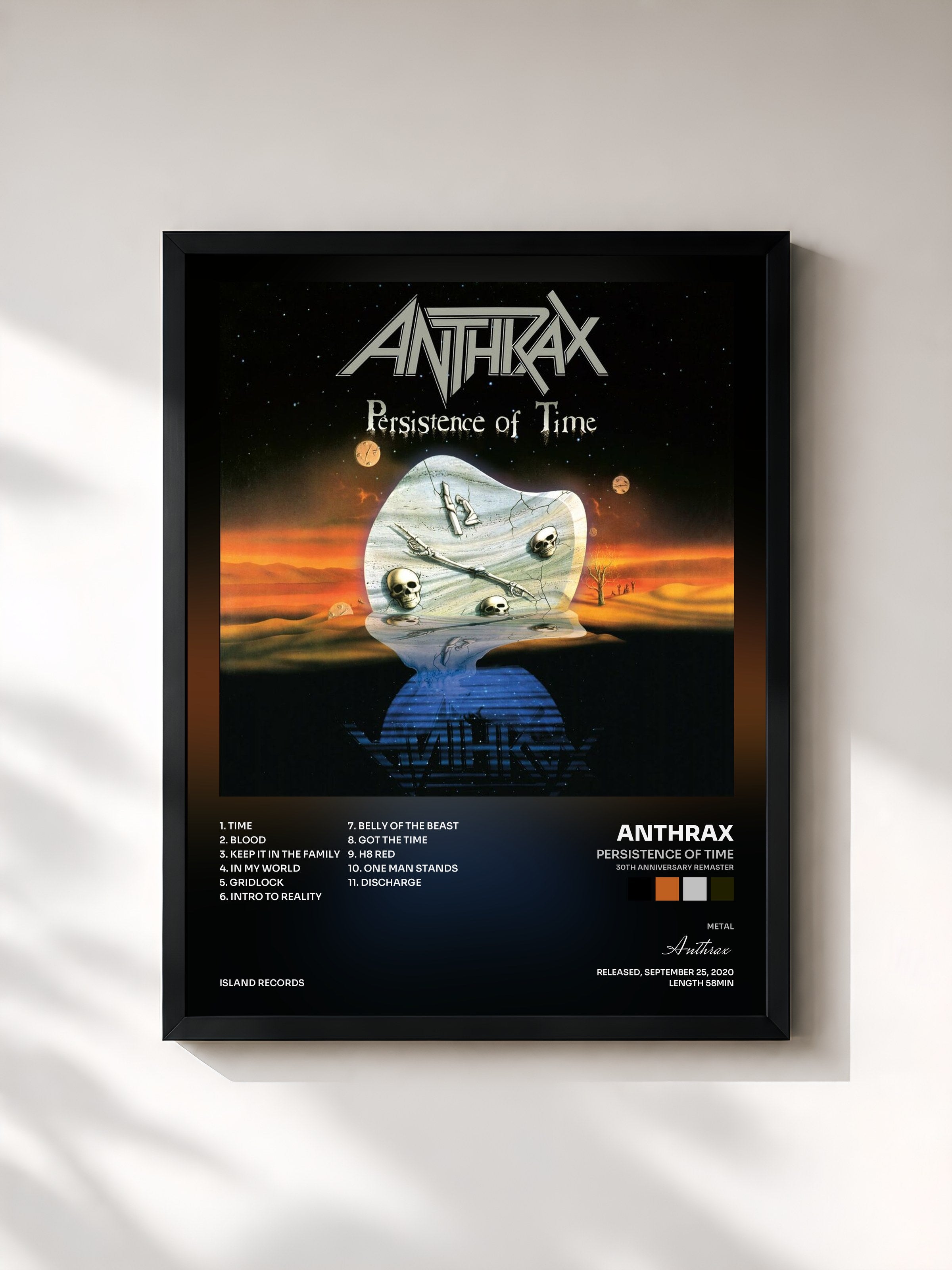 #noir Tableau de l'album Persistence Of Time (30th Anniversary Remaster) de Anthrax, cadre noir, imprimé et encadré en France