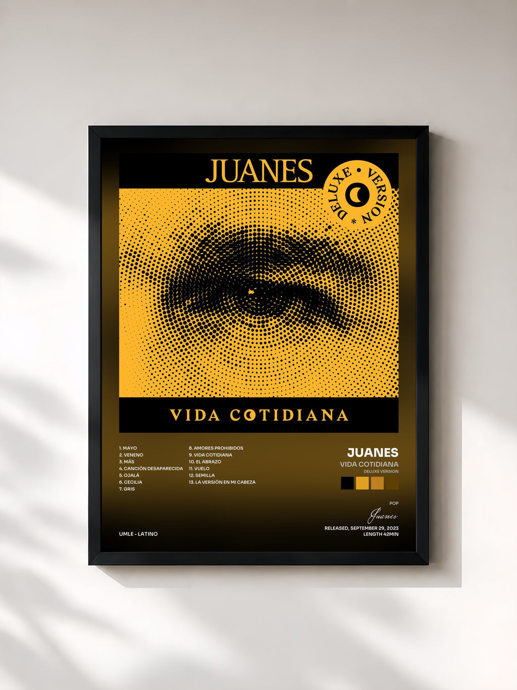 #noir Tableau de l'album Vida Cotidiana (Deluxe Version) de Juanes, cadre noir, imprimé et encadré en France