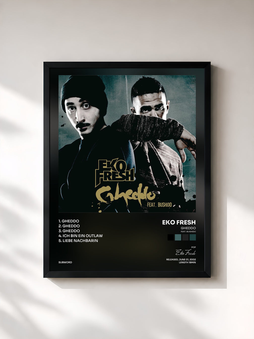 #noir Tableau de l'album Gheddo (feat. Bushido) de Eko Fresh, cadre noir, imprimé et encadré en France