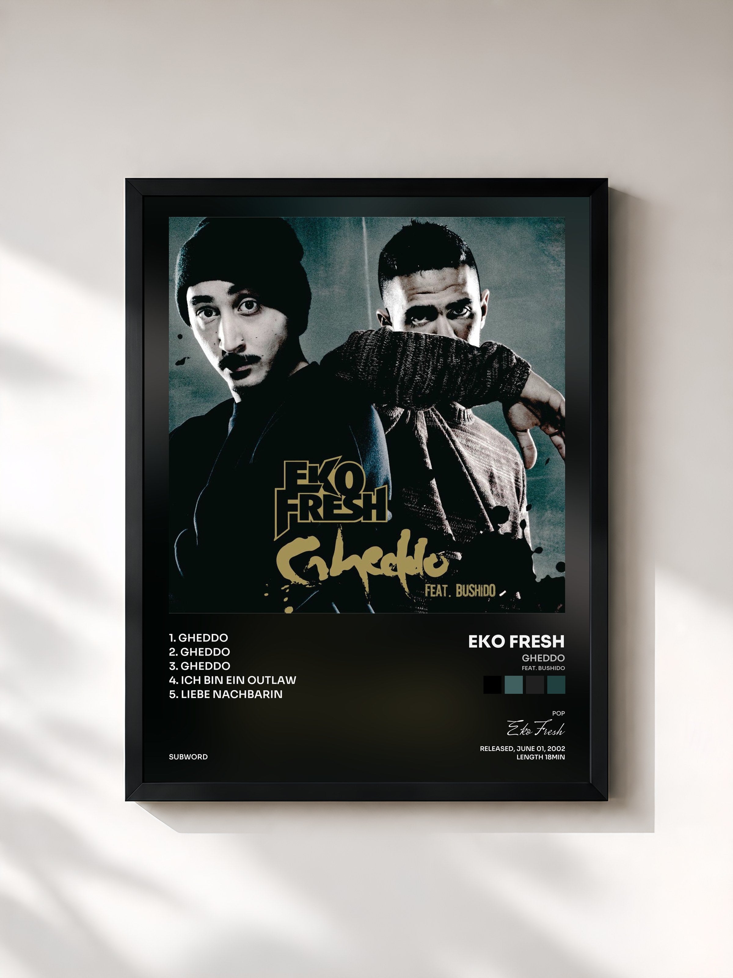 #noir Tableau de l'album Gheddo (feat. Bushido) de Eko Fresh, cadre noir, imprimé et encadré en France