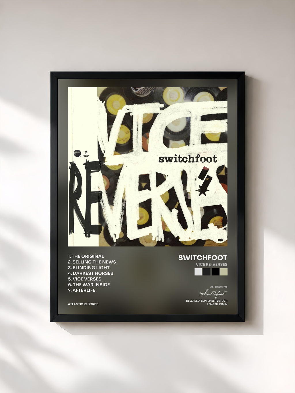#noir Tableau de l'album Vice Re-Verses de Switchfoot, cadre noir, imprimé et encadré en France