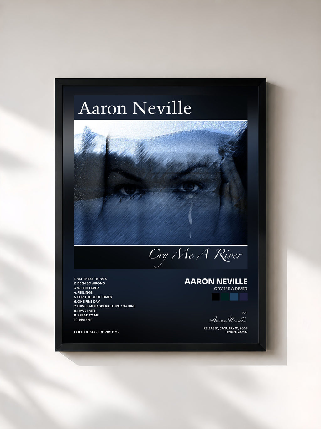 #noir Tableau de l'album Cry Me A River de Aaron Neville, cadre noir, imprimé et encadré en France