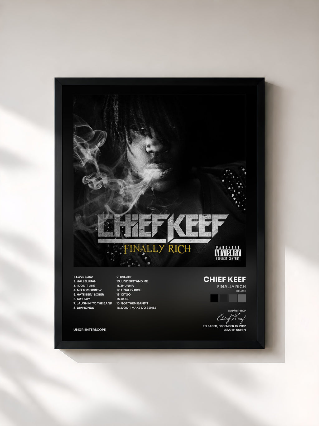 #noir Tableau de l'album Finally Rich (Deluxe) de Chief Keef, cadre noir, imprimé et encadré en France