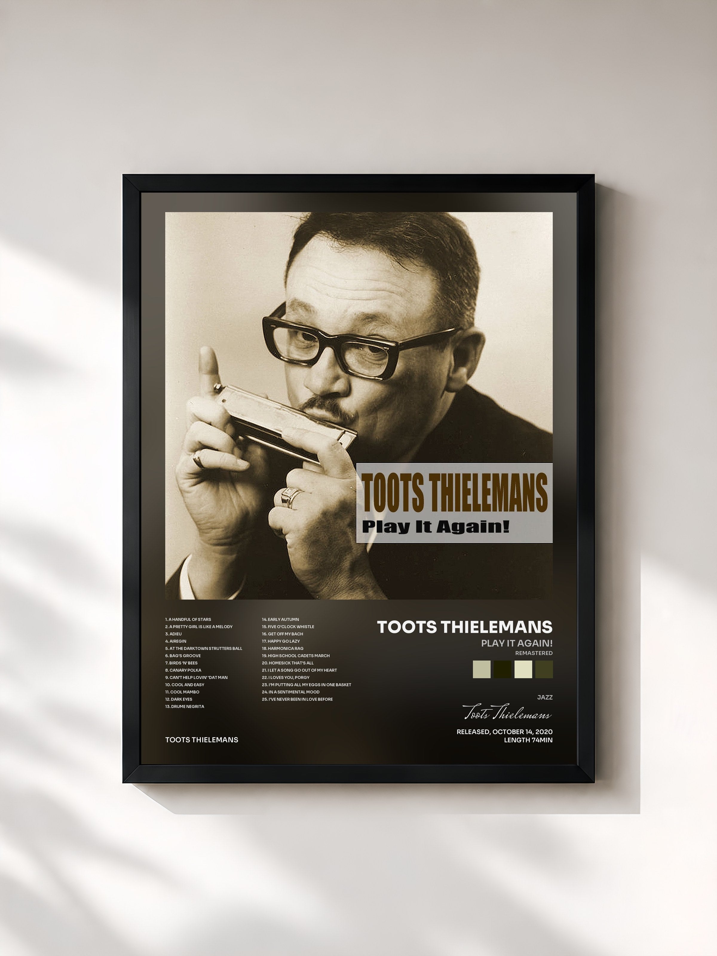 #noir Tableau de l'album Play It Again! (Remastered) de Toots Thielemans, cadre noir, imprimé et encadré en France