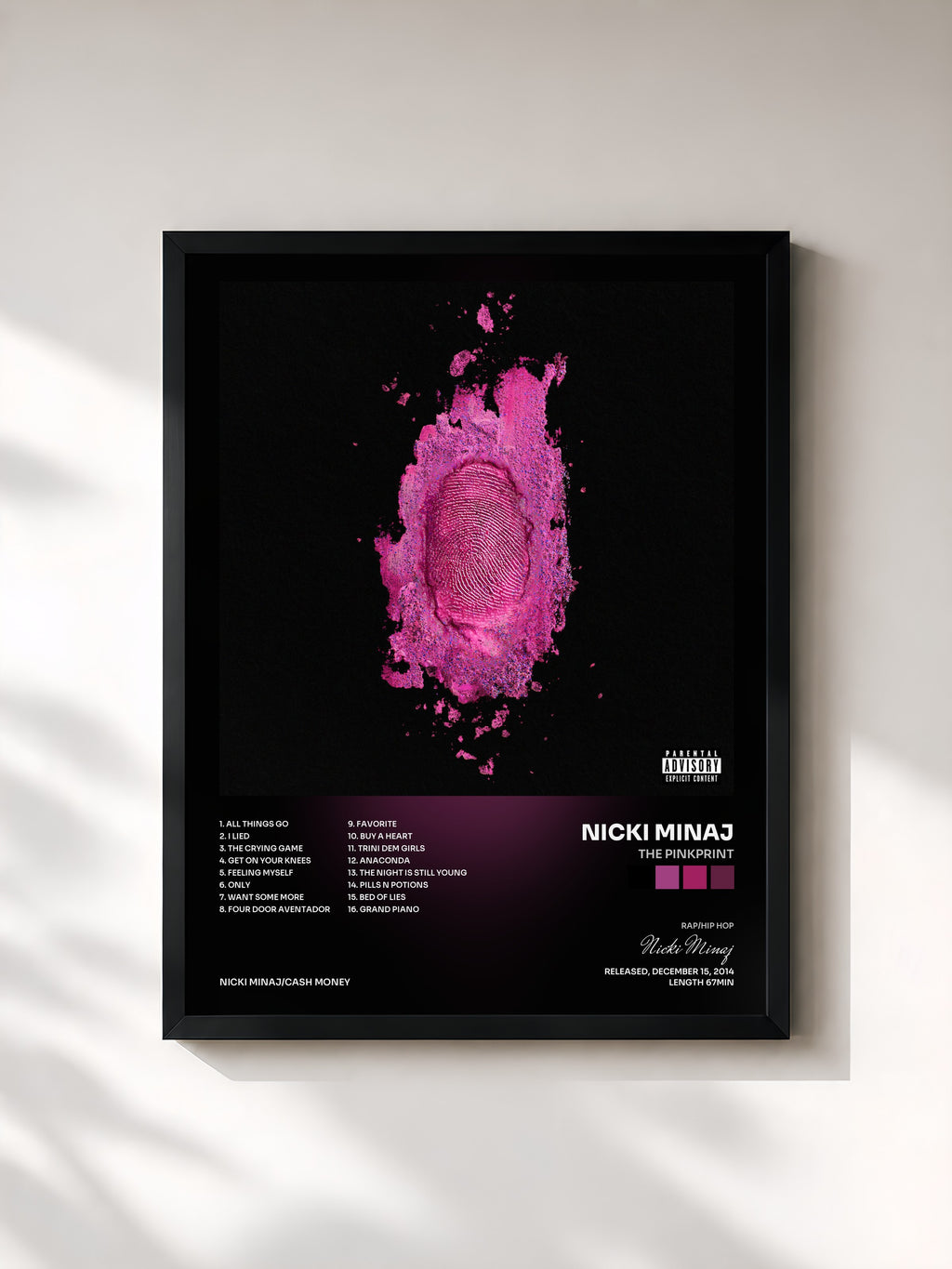 #noir Tableau de l'album The Pinkprint de Nicki Minaj, cadre noir, imprimé et encadré en France