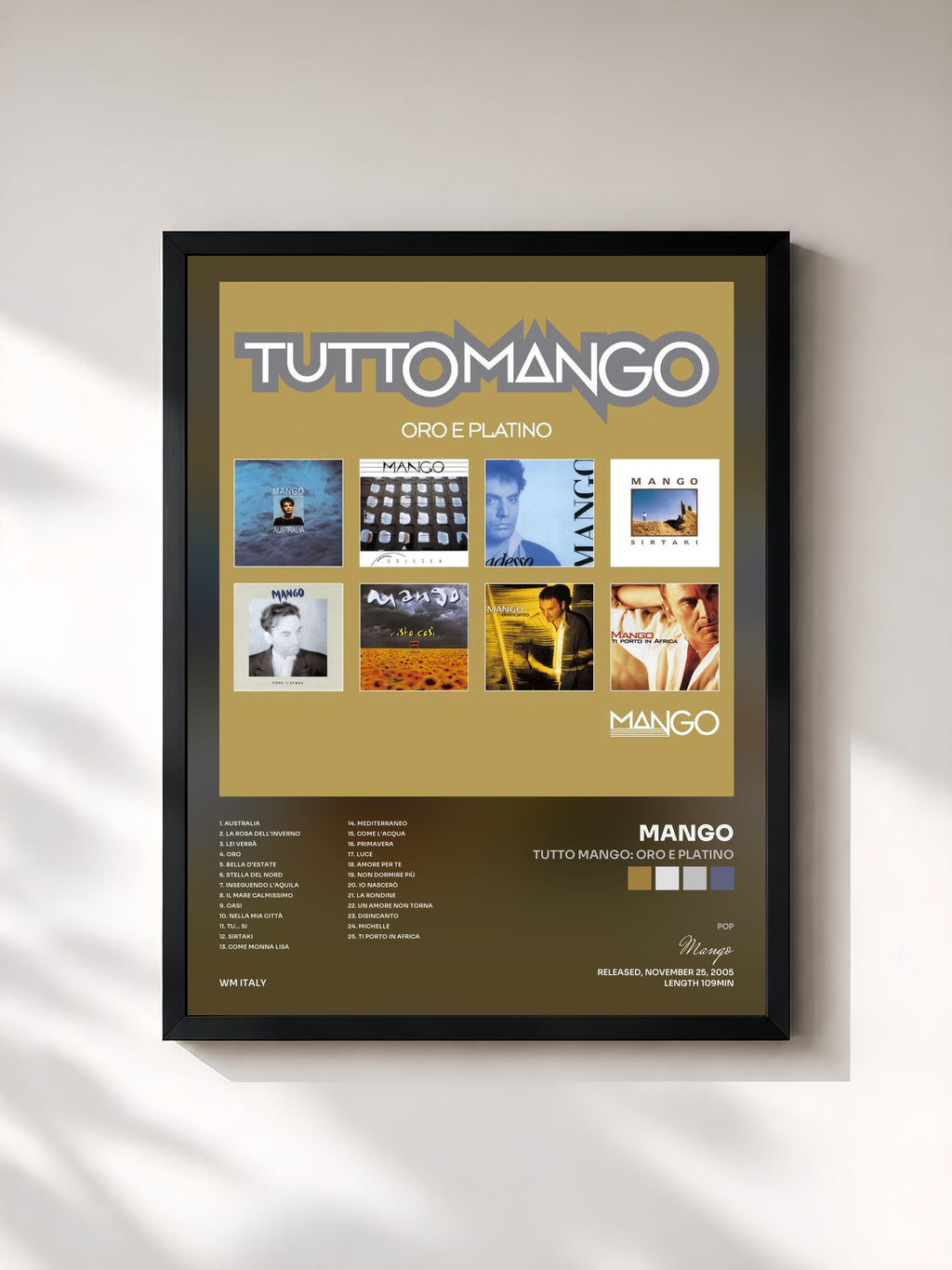 #noir Tableau de l'album Tutto mango: Oro e Platino de Mango, cadre noir, imprimé et encadré en France