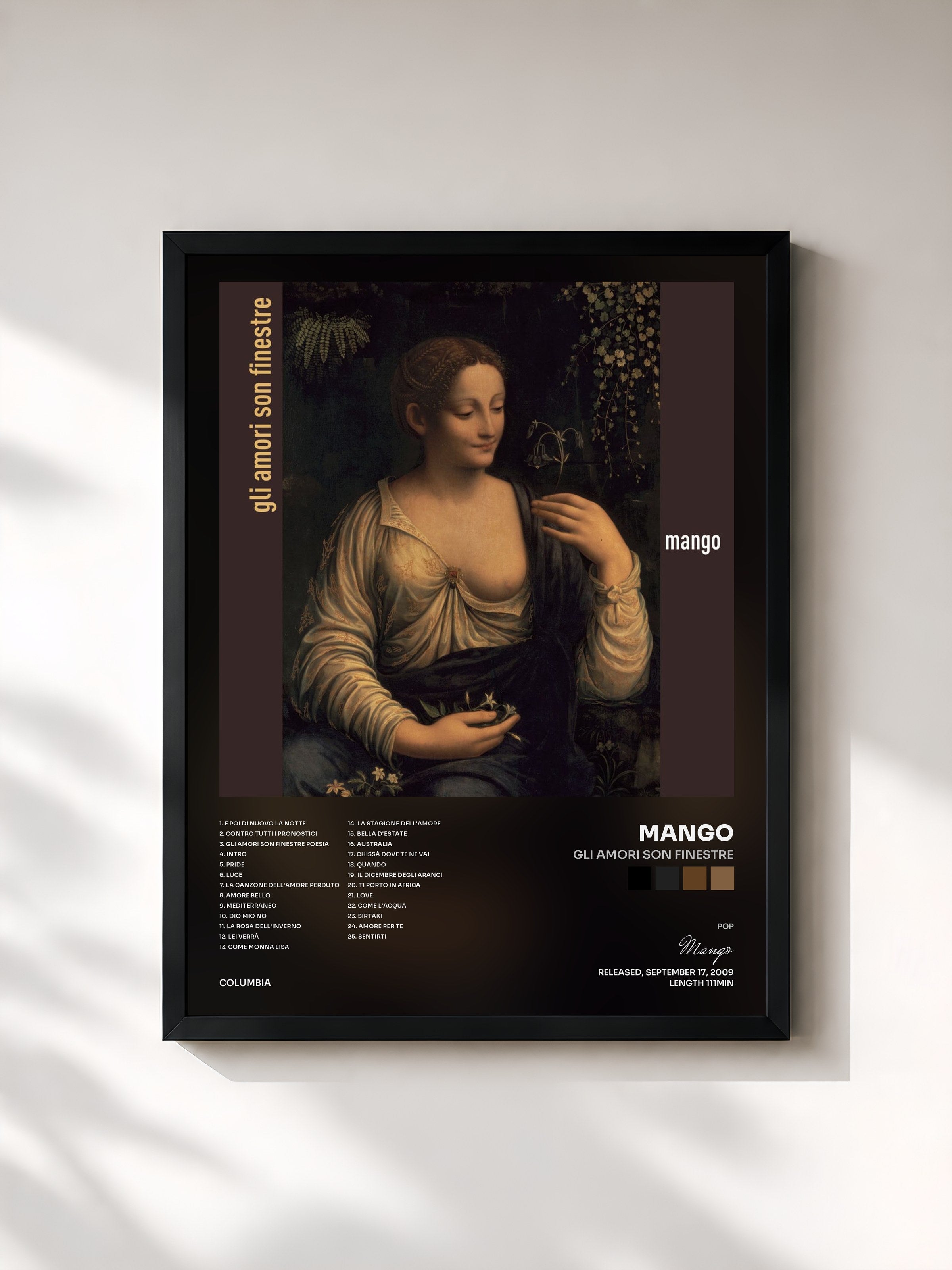 #noir Tableau de l'album Gli Amori Son Finestre de Mango, cadre noir, imprimé et encadré en France