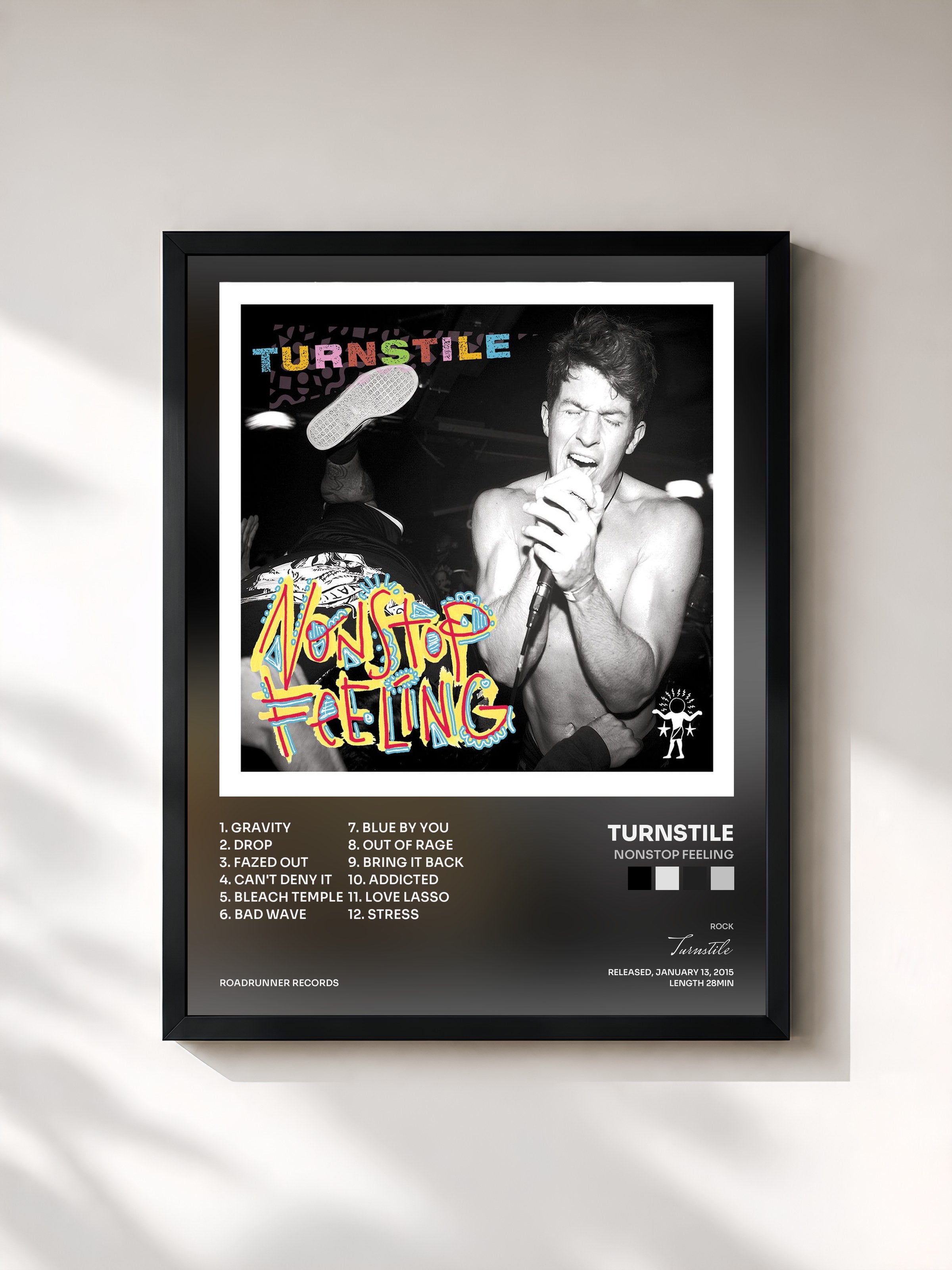 #noir Tableau de l'album Nonstop Feeling de Turnstile, cadre noir, imprimé et encadré en France