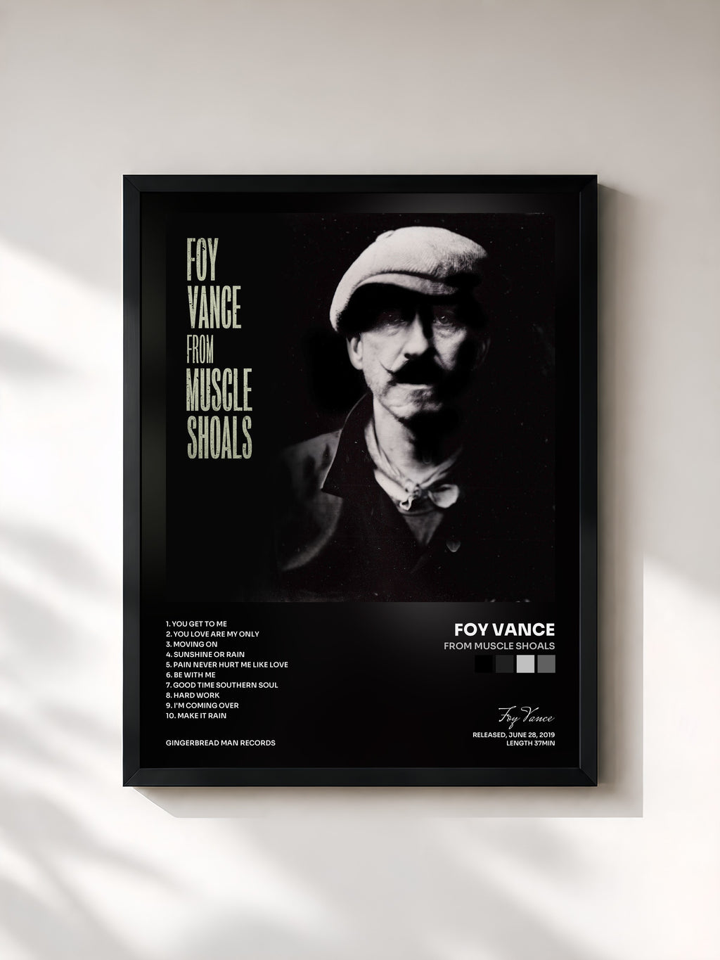 #noir Tableau de l'album From Muscle Shoals de Foy Vance, cadre noir, imprimé et encadré en France