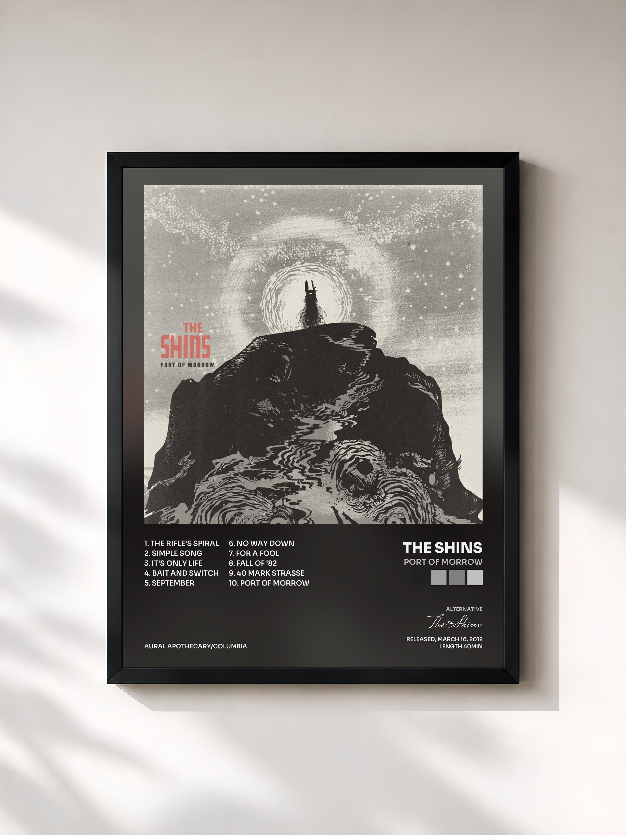 #noir Tableau de l'album Port Of Morrow de The Shins, cadre noir, imprimé et encadré en France