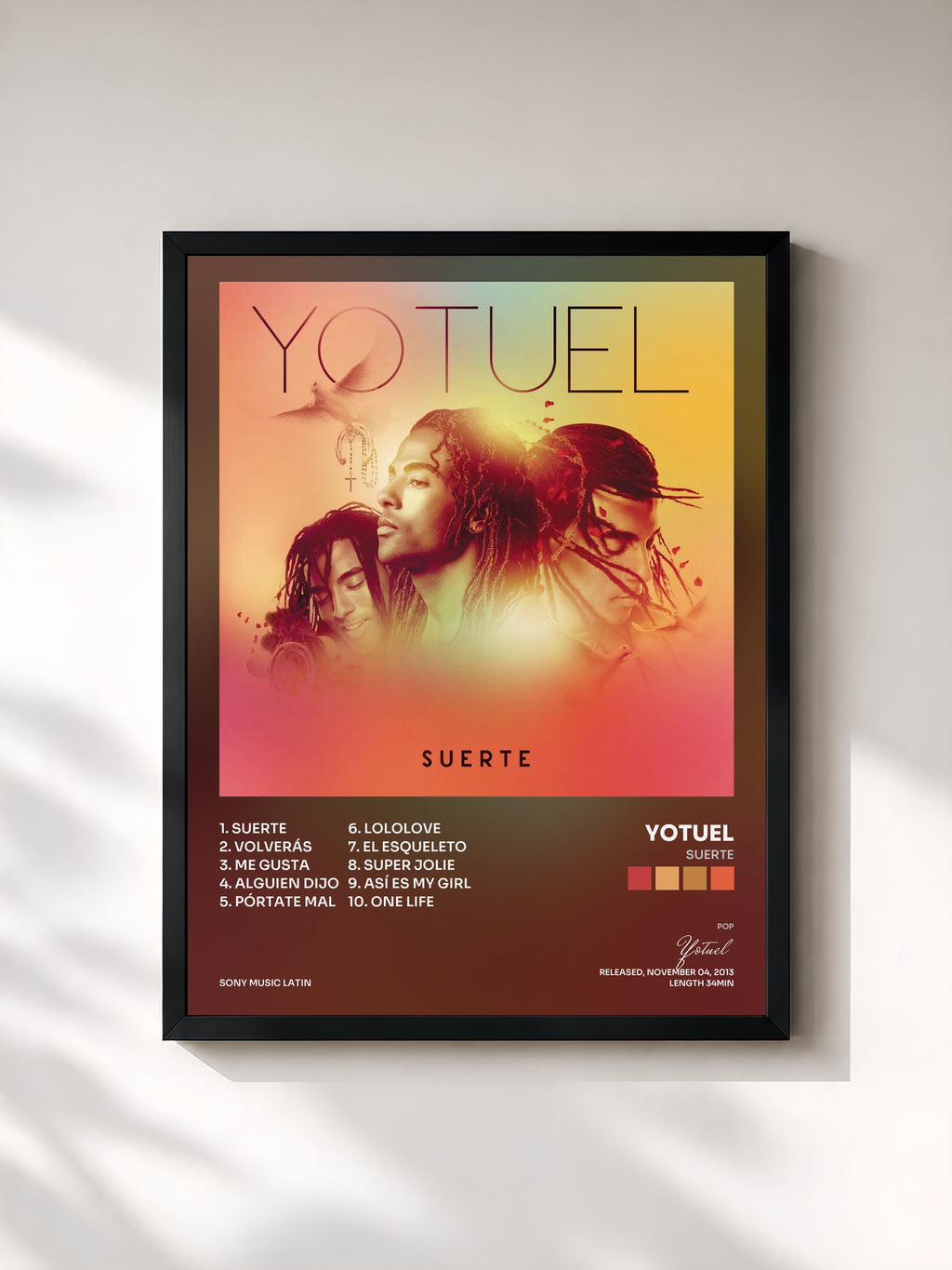 #noir Tableau de l'album Suerte de Yotuel, cadre noir, imprimé et encadré en France
