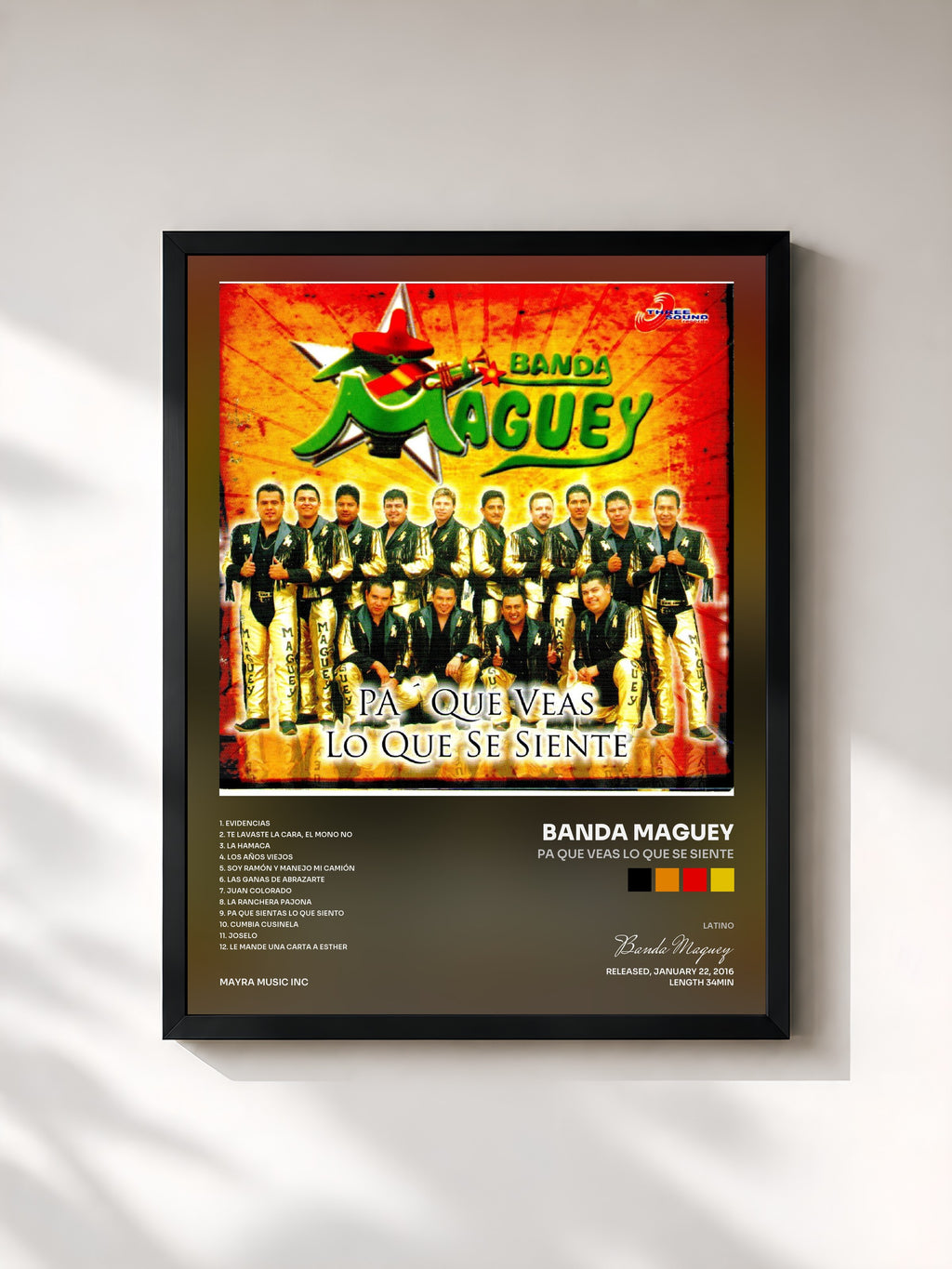 #noir Tableau de l'album Pa Que Veas Lo Que Se Siente de Banda Maguey, cadre noir, imprimé et encadré en France